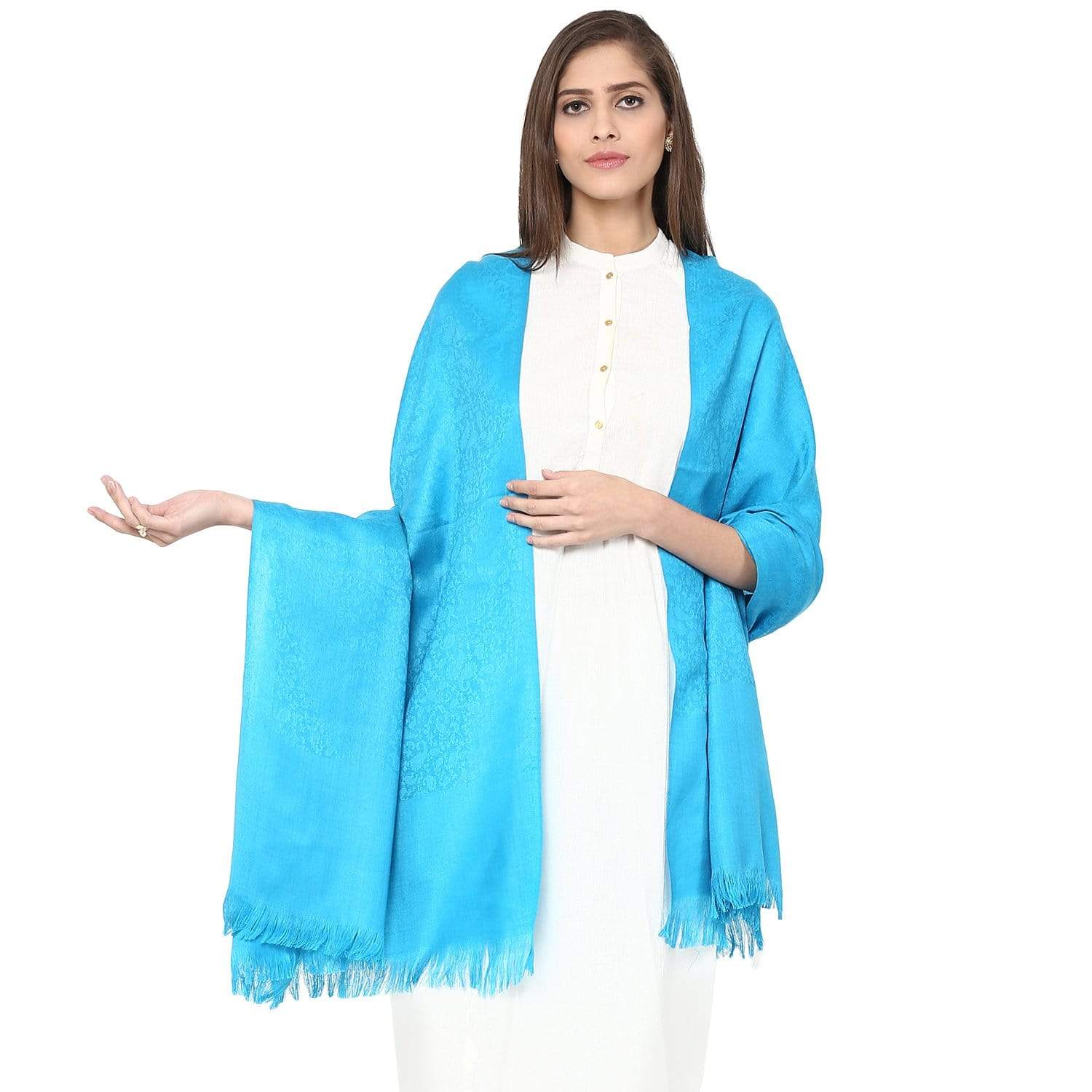 Pashtush Store Shawl Pashtush Women's Soft Wool Shawl Majenta with Jacquard Design, Aqua
