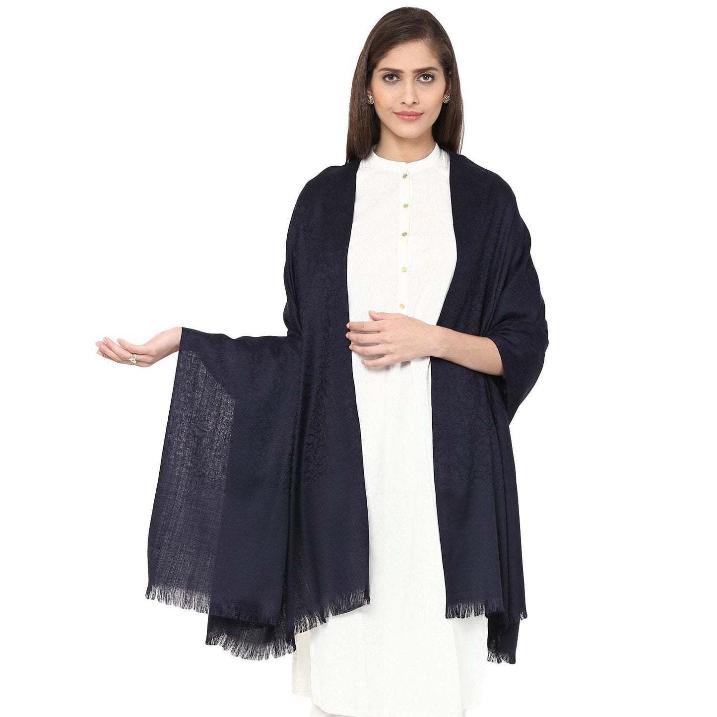 Pashtush Store Shawl Pashtush Women's Soft Wool Shawl with Jacquard Design, Midnight Blue