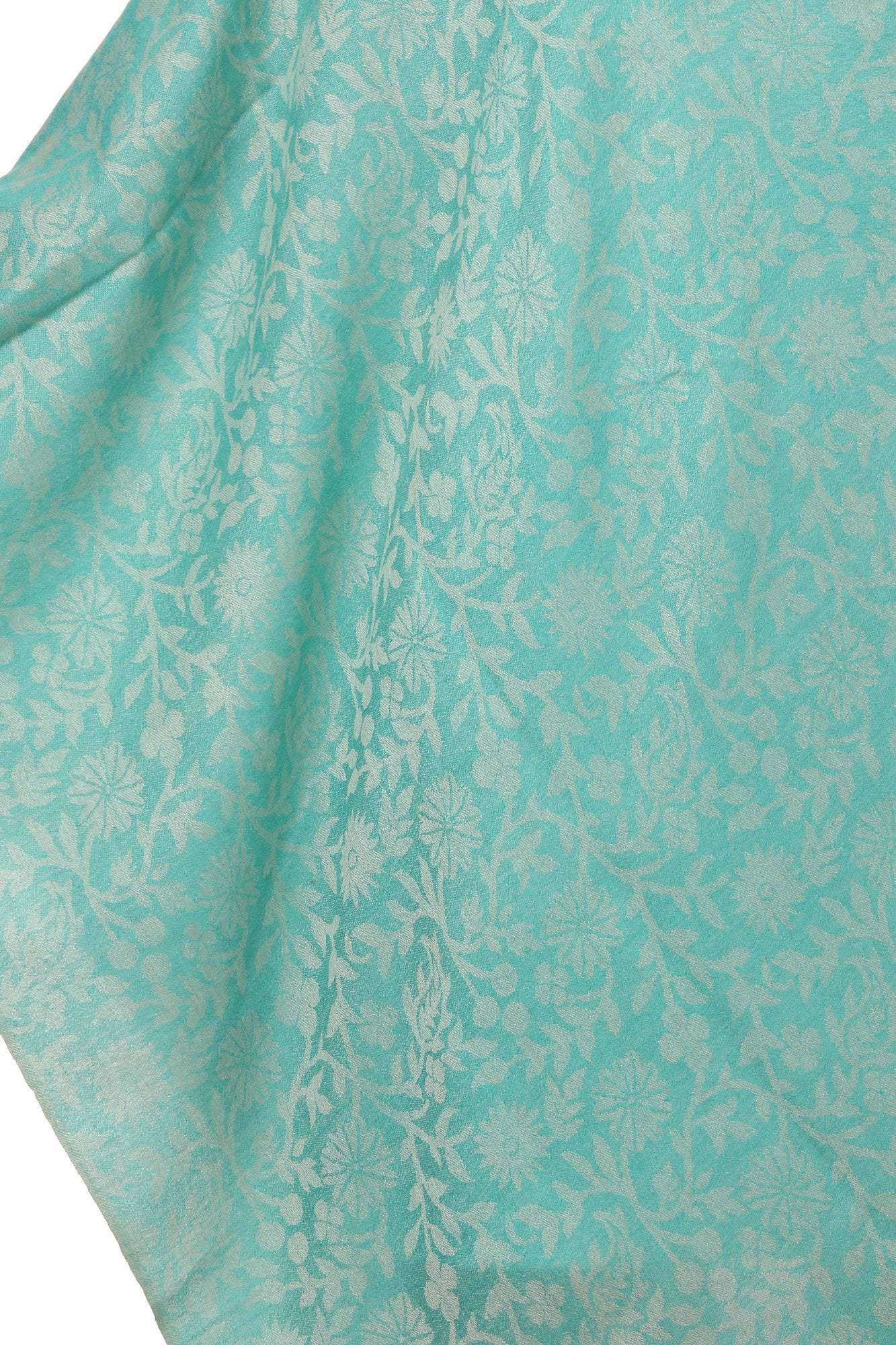 Pashtush Shawl Store Stole Pashtush Women's Wool Self Reversible Scarf Floral Jacquard Design, Silk-Pashmina (arabic sea green)