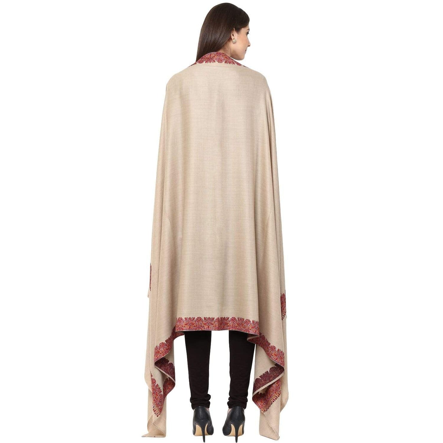 Pashtush Store Shawl Pashtush Women's Wool Shawl embroidered border beige