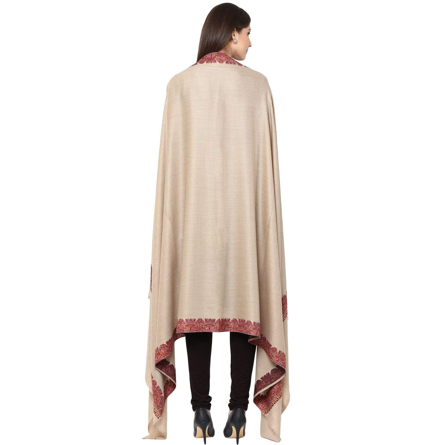 Pashtush Store Shawl Pashtush Women's Wool Shawl embroidered border beige