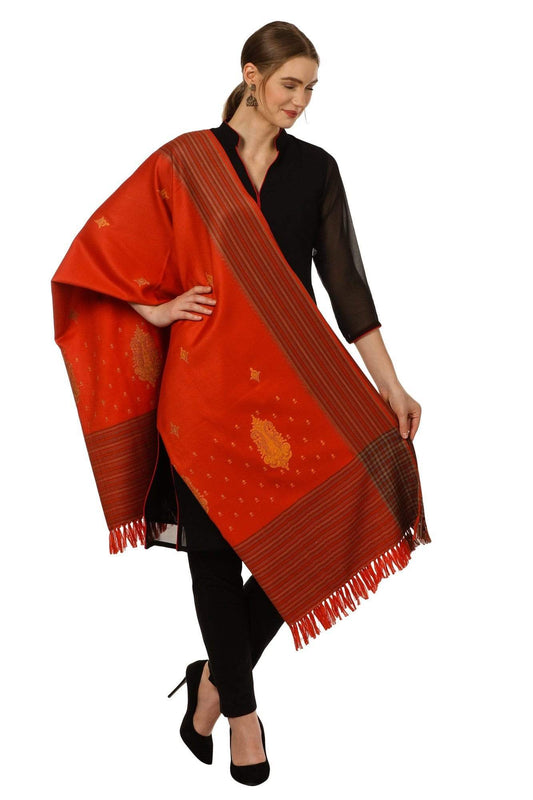 Pashtush Store Shawl Pashtush Women's Wool Shawl embroidery with multicolored paisley palla