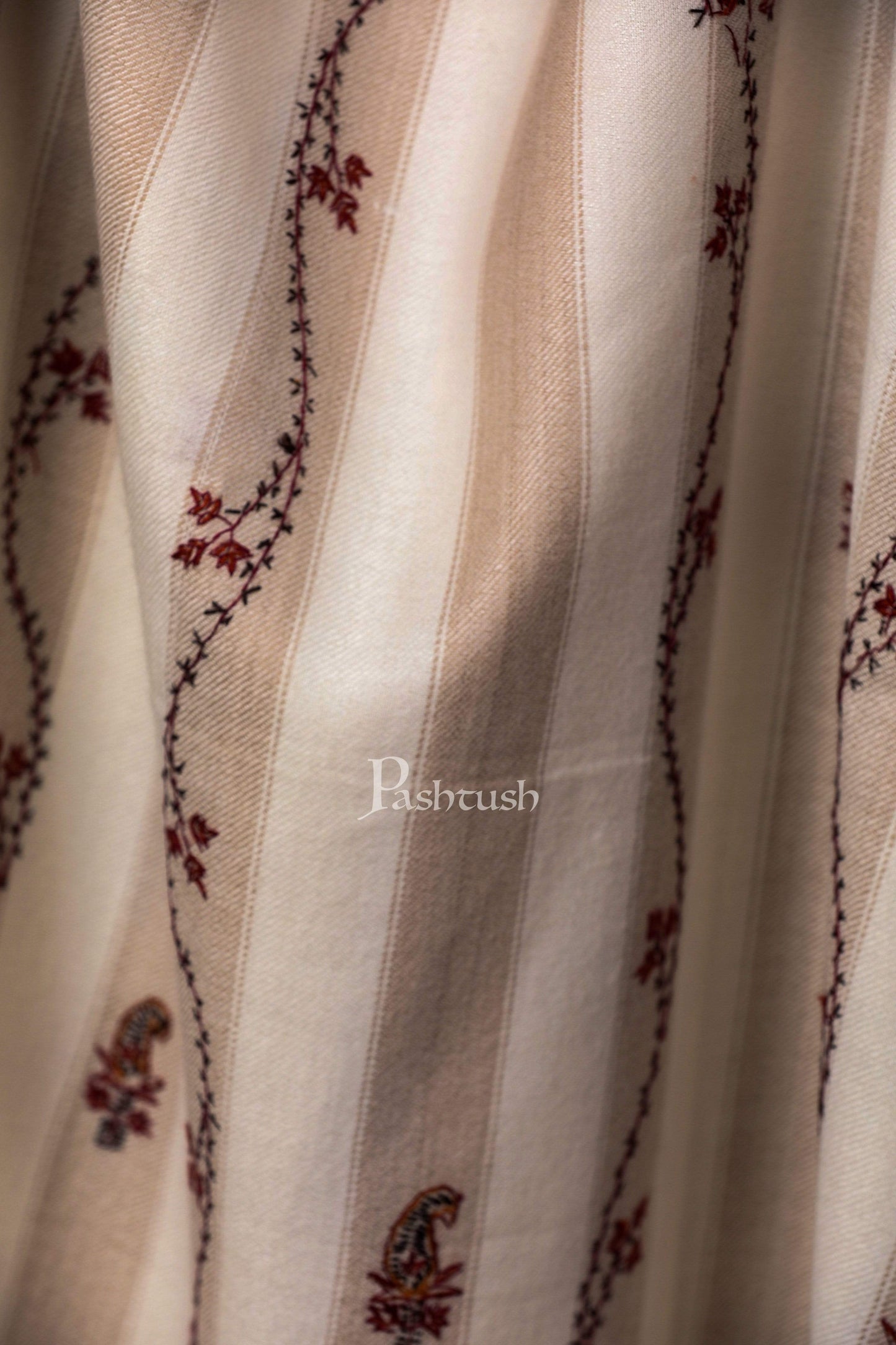 Pashtush India 100x200 Pashtush Women's Wool Shawl, Hand Embroidery, 100% hand-made (Ivory)