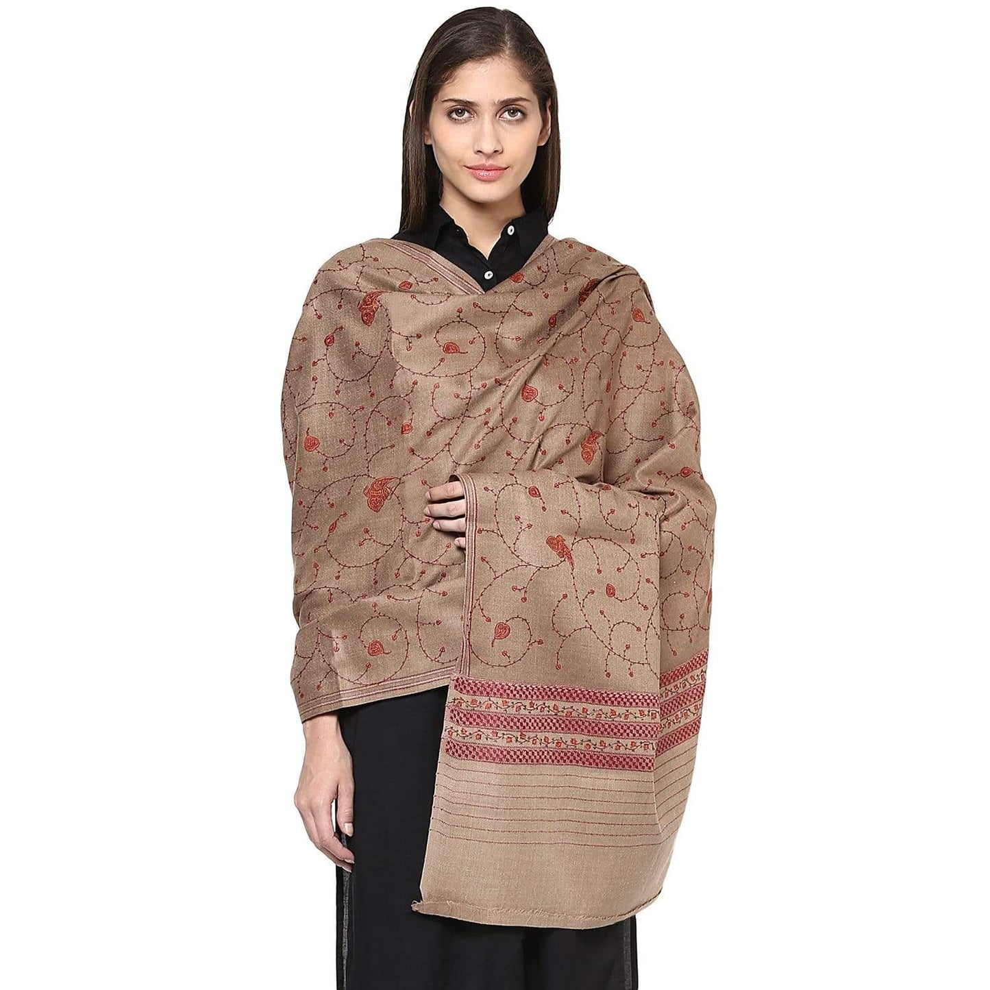 Pashtush Store Shawl Pashtush Women's Wool Shawl Jaal with handmade embroidery palla