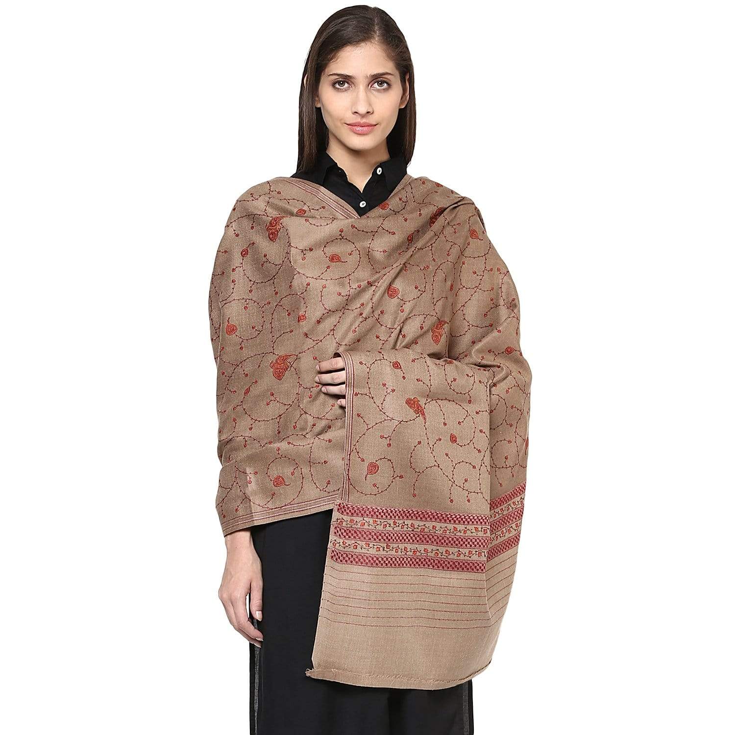 Pashtush Store Shawl Pashtush Women's Wool Shawl Jaal with handmade embroidery palla