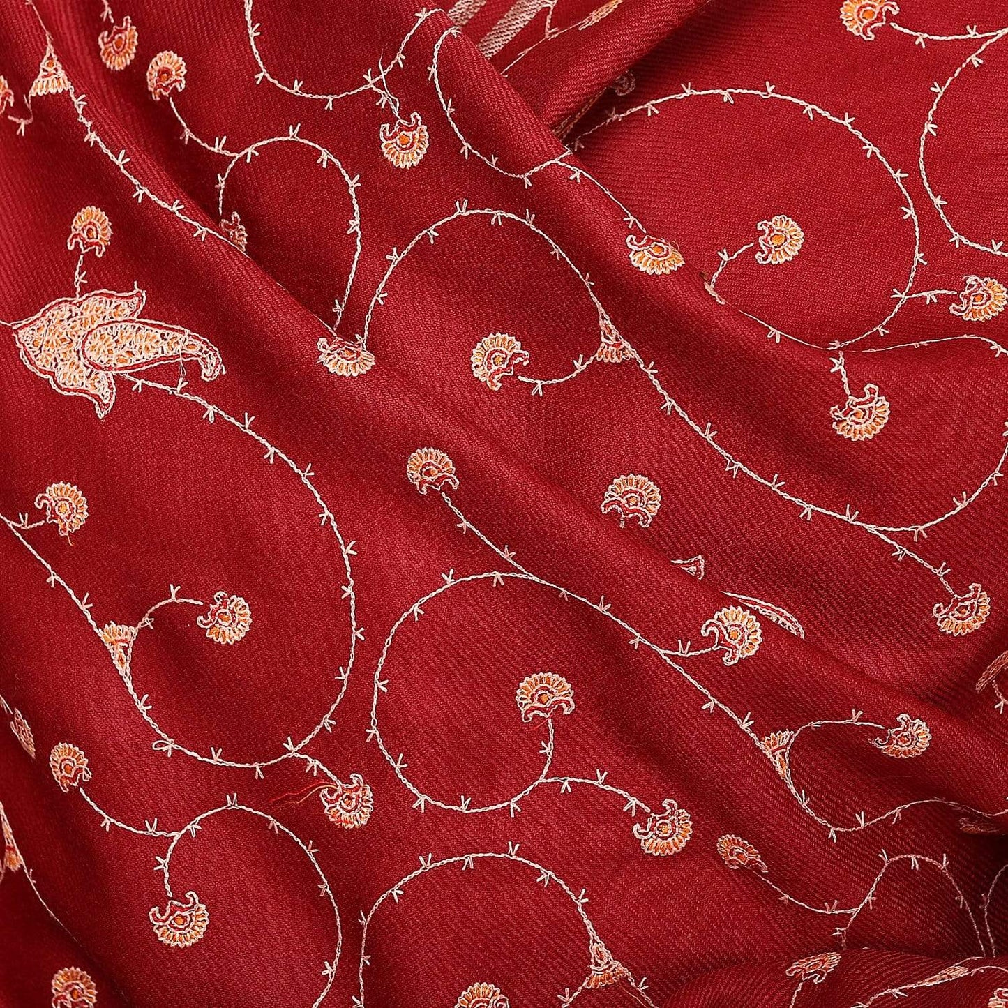 Pashtush Store Shawl Pashtush Women's Wool Shawl Maroon Jaal embroidery with Coffee palla