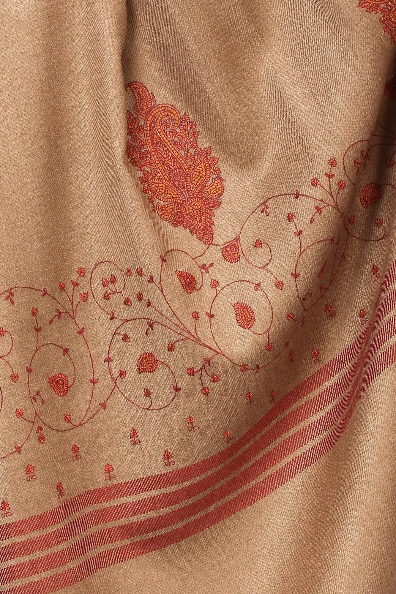 Pashtush India 114x228 Pashtush Women's Wool Shawl with Kashmiri Embroidery (Taupe , Large Size)