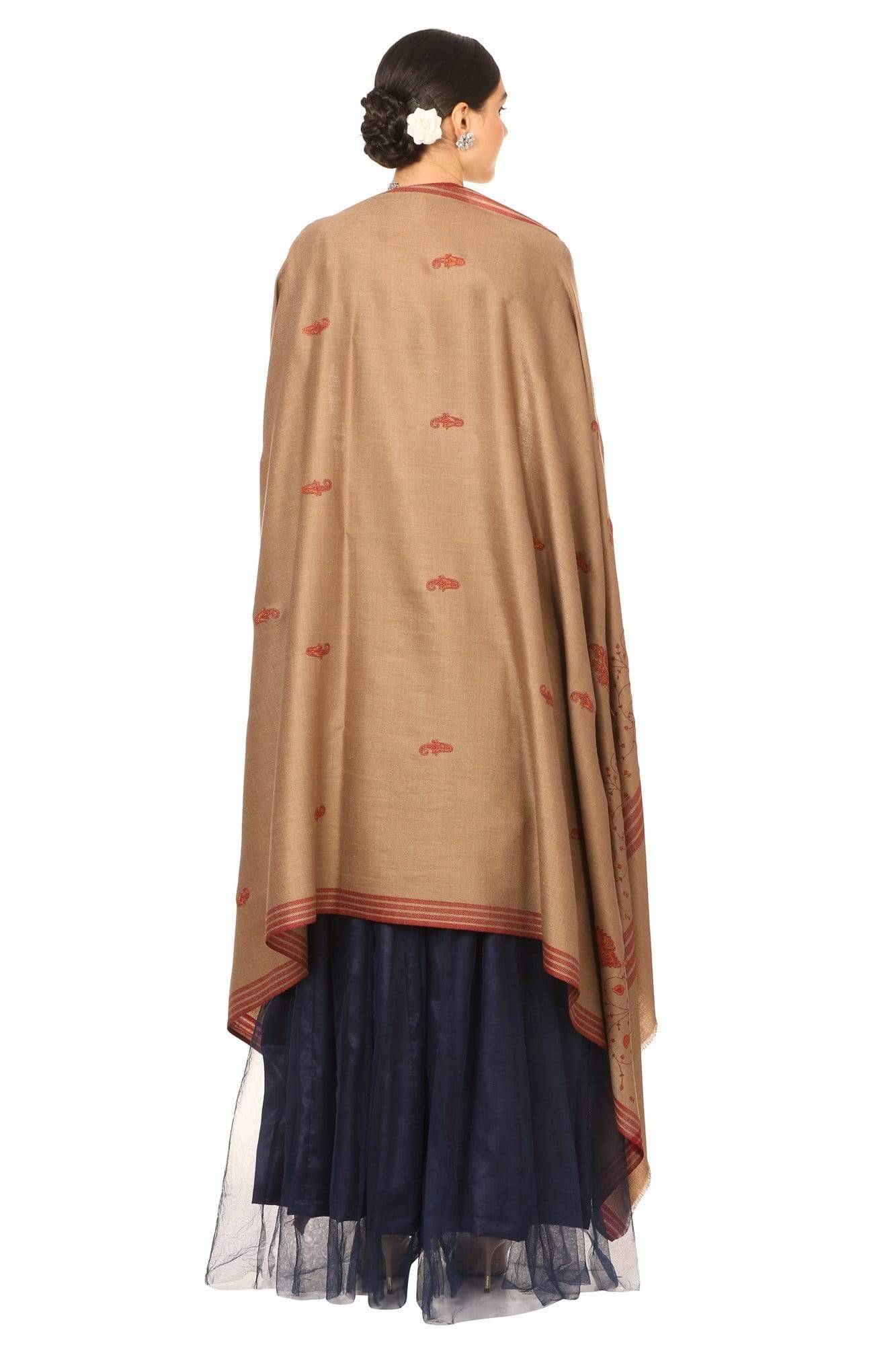 Pashtush India 114x228 Pashtush Women's Wool Shawl with Kashmiri Embroidery (Taupe , Large Size)
