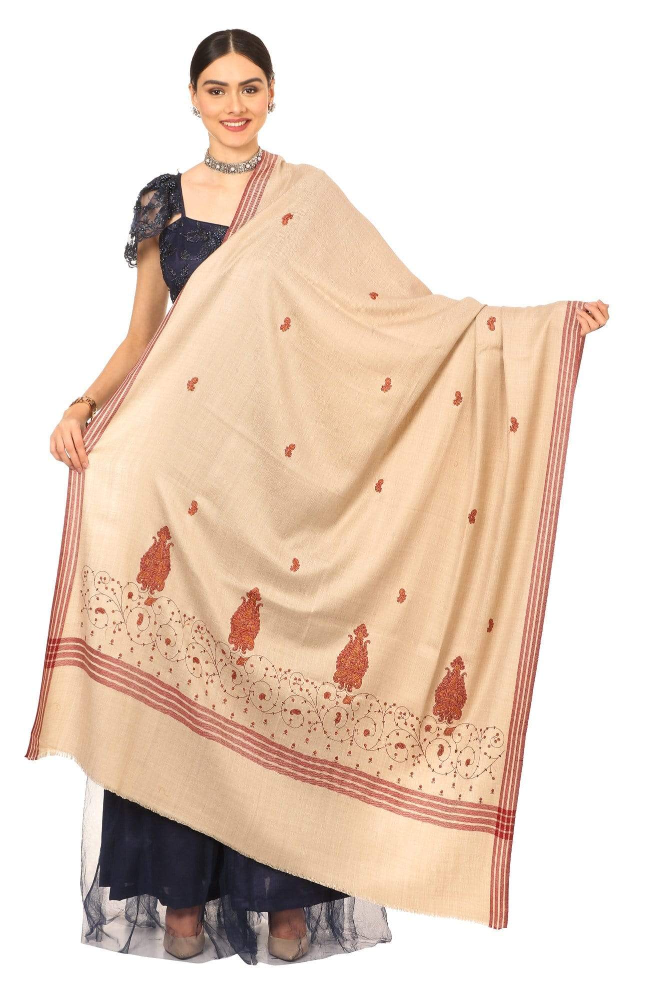 Pashtush India Shawl Pashtush Women's Wool Shawl with Kashmiri Hand Embroidery (Taupe , Free Size)