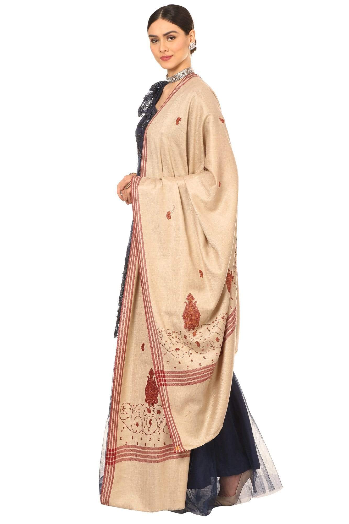 Pashtush India Shawl Pashtush Women's Wool Shawl with Kashmiri Hand Embroidery (Taupe , Free Size)