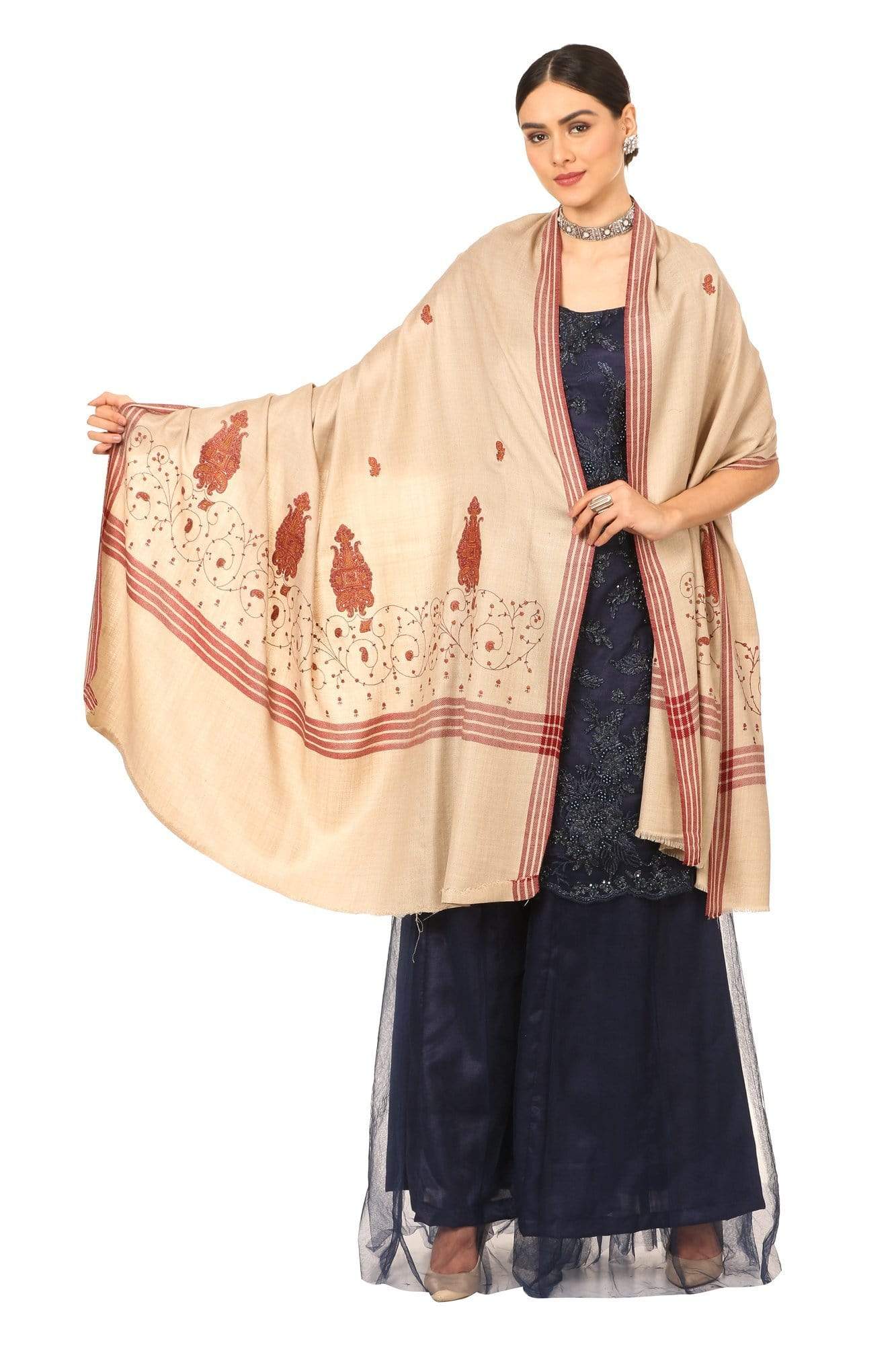 Pashtush India Shawl Pashtush Women's Wool Shawl with Kashmiri Hand Embroidery (Taupe , Free Size)