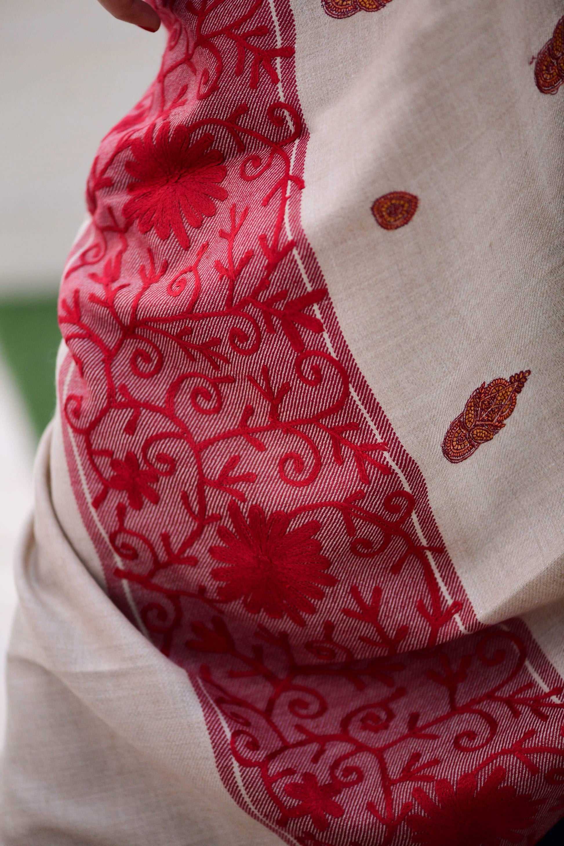 Pashtush India Shawl Pashtush Women's Wool Shawl with Kashmiri Hand Embroidery - Taupe - Large Size