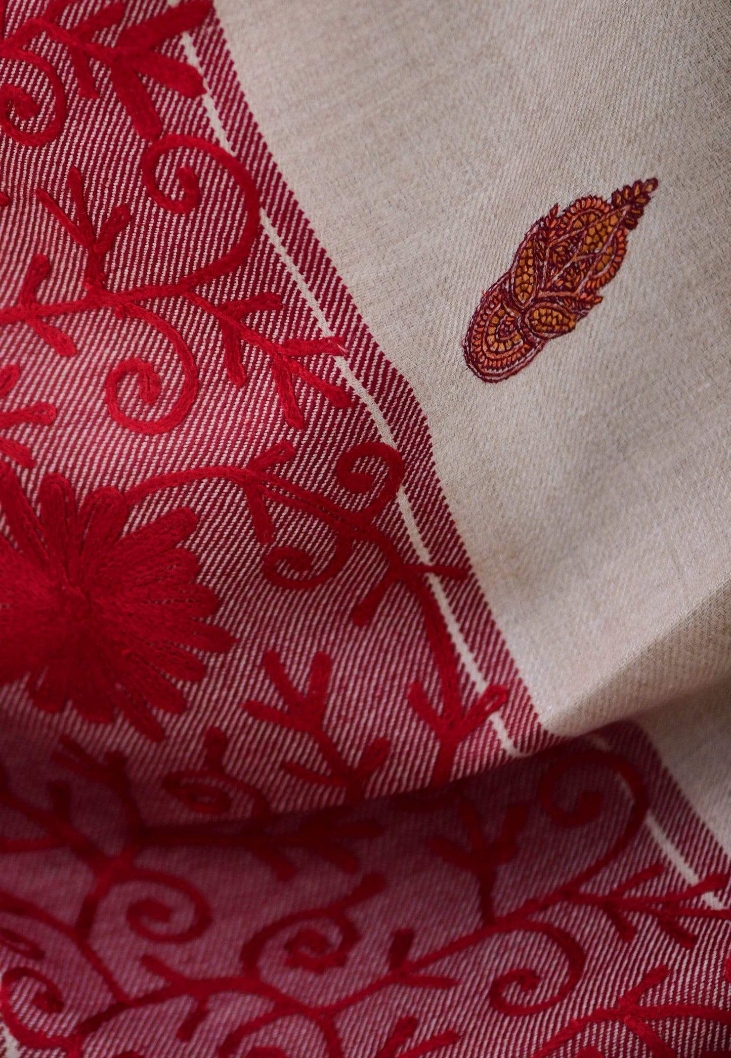 Pashtush India Shawl Pashtush Women's Wool Shawl with Kashmiri Hand Embroidery - Taupe - Large Size