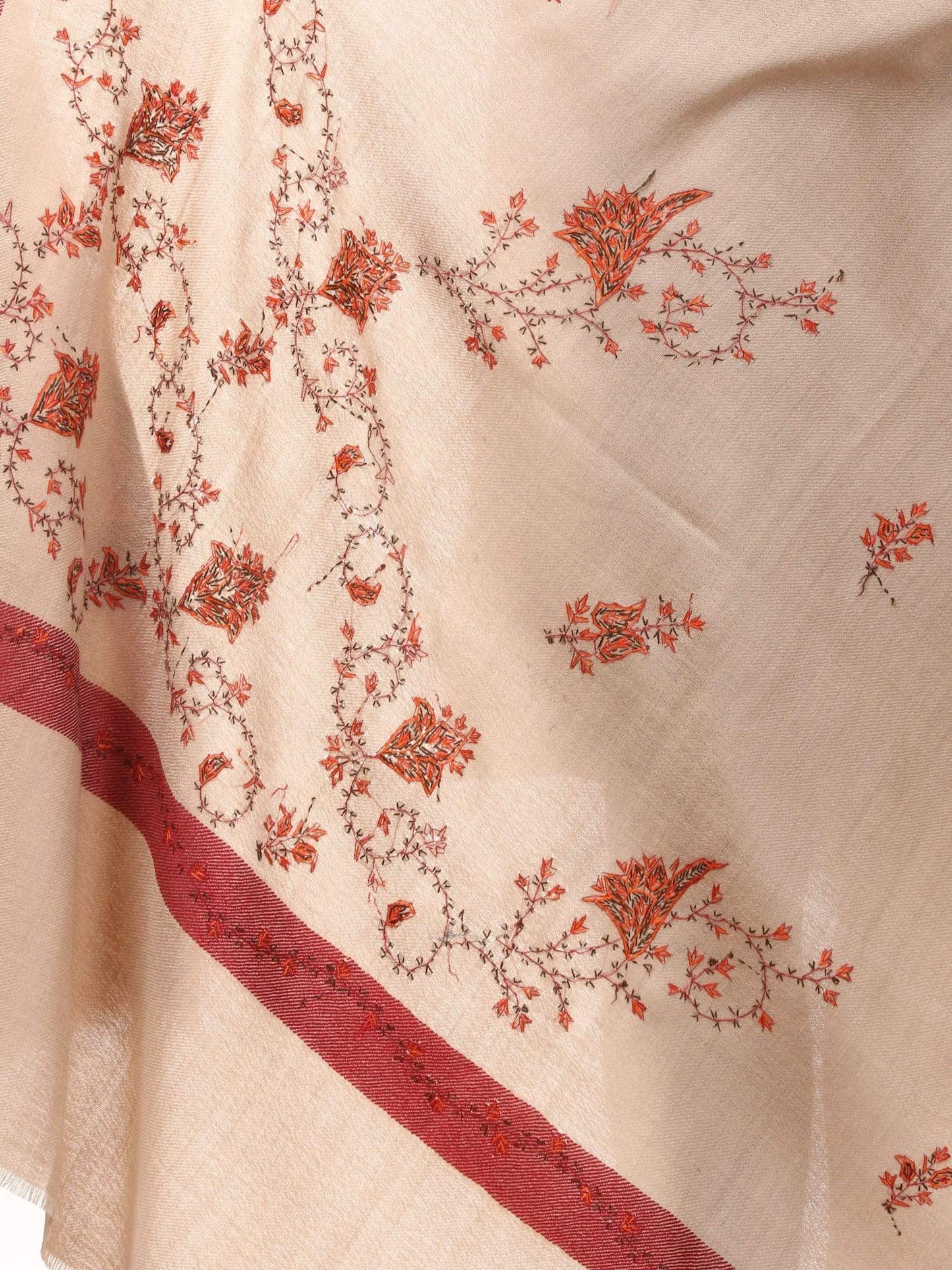 Pashtush Shawl Store Shawl Pashtush Women's Wool Shawl with Kashmiri Hand Embroidery, warm and 100% hand-made (Taupe)