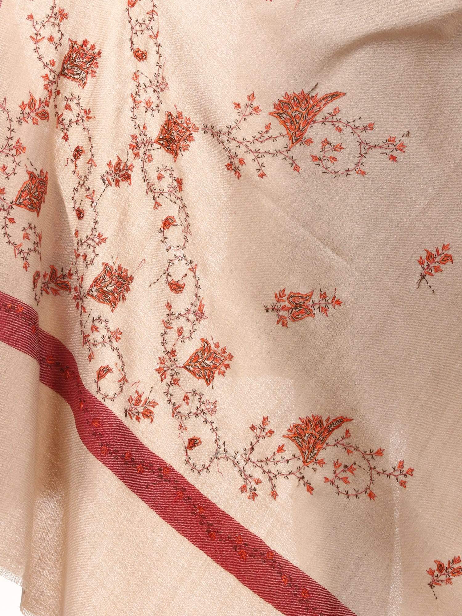 Pashtush Shawl Store Shawl Pashtush Women's Wool Shawl with Kashmiri Hand Embroidery, warm and 100% hand-made (Taupe)