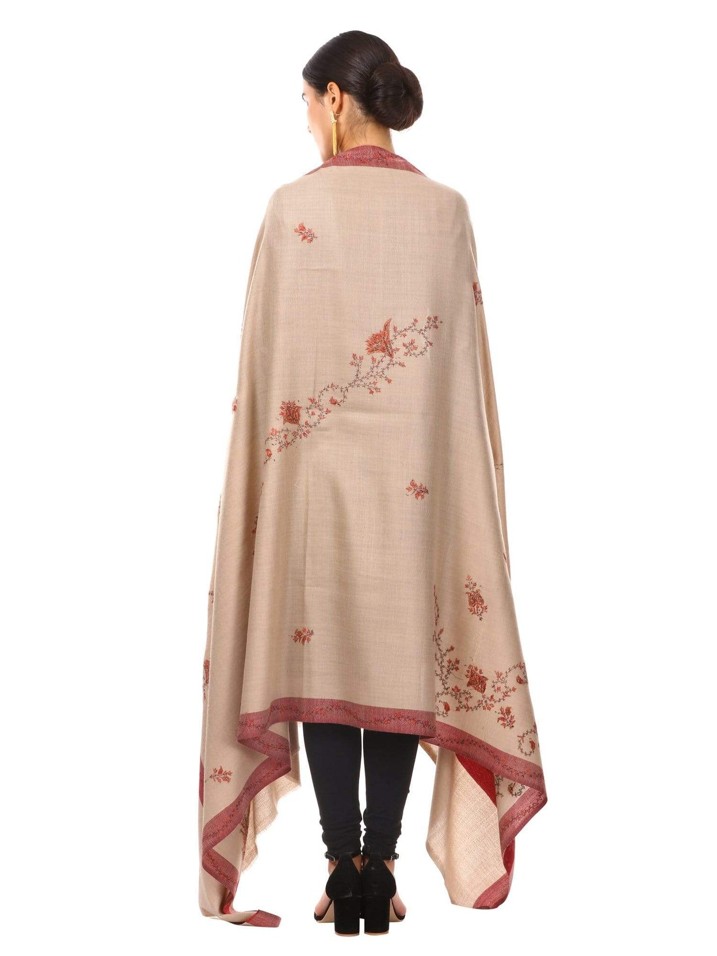 Pashtush Shawl Store Shawl Pashtush Women's Wool Shawl with Kashmiri Hand Embroidery, warm and 100% hand-made (Taupe)