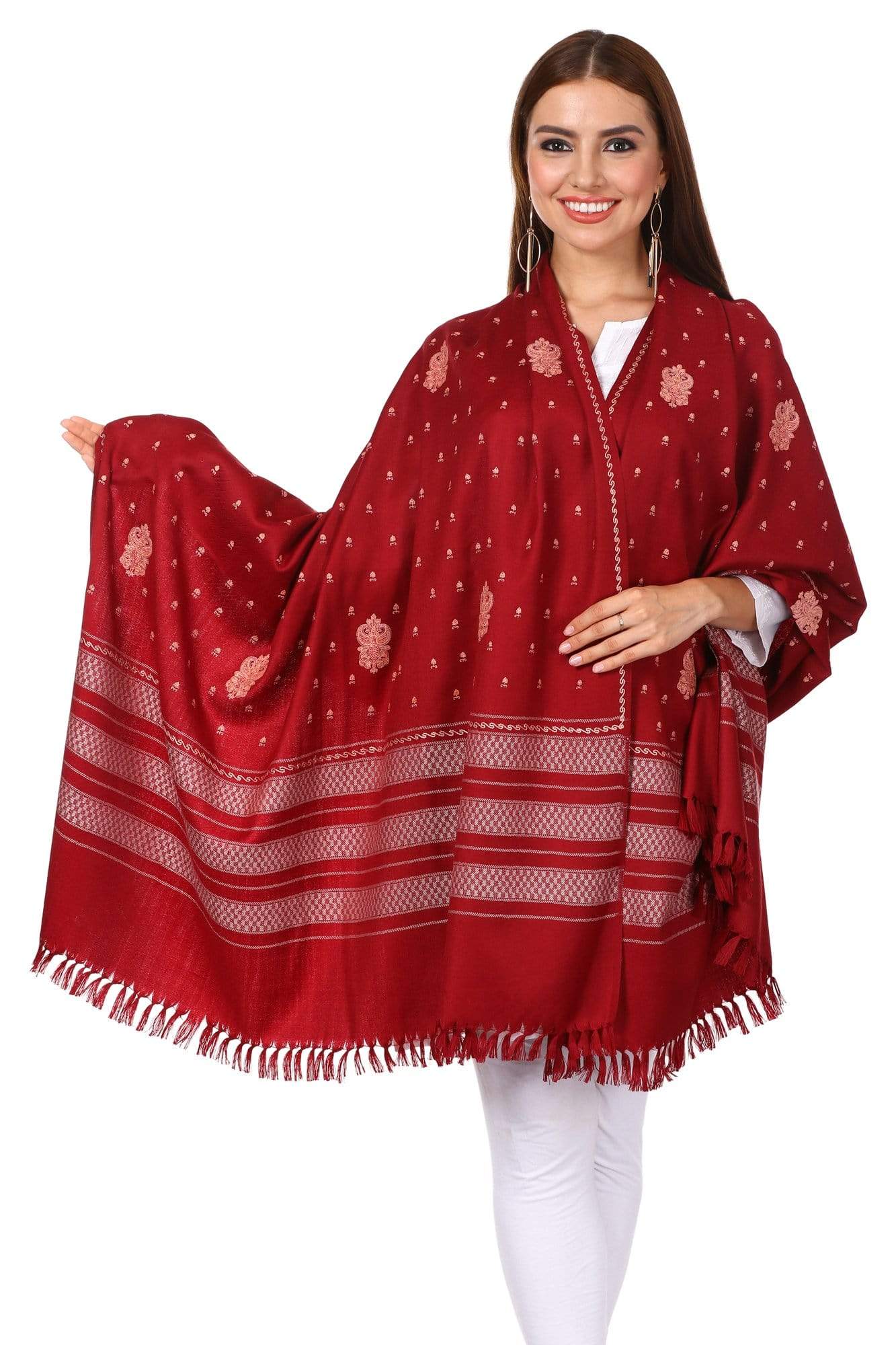 Pashtush Shawl Store Shawl Pashtush Women's Wool Shawl with Kashmiri Sozni Embroidery, Kashmiri Shawl Needlework Embroidery (Maroon)
