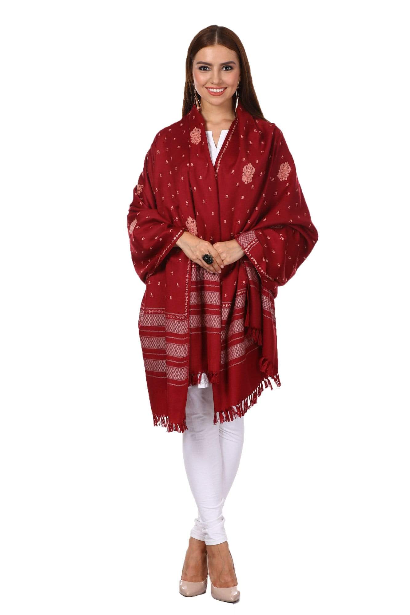 Pashtush Shawl Store Shawl Pashtush Women's Wool Shawl with Kashmiri Sozni Embroidery, Kashmiri Shawl Needlework Embroidery (Maroon)