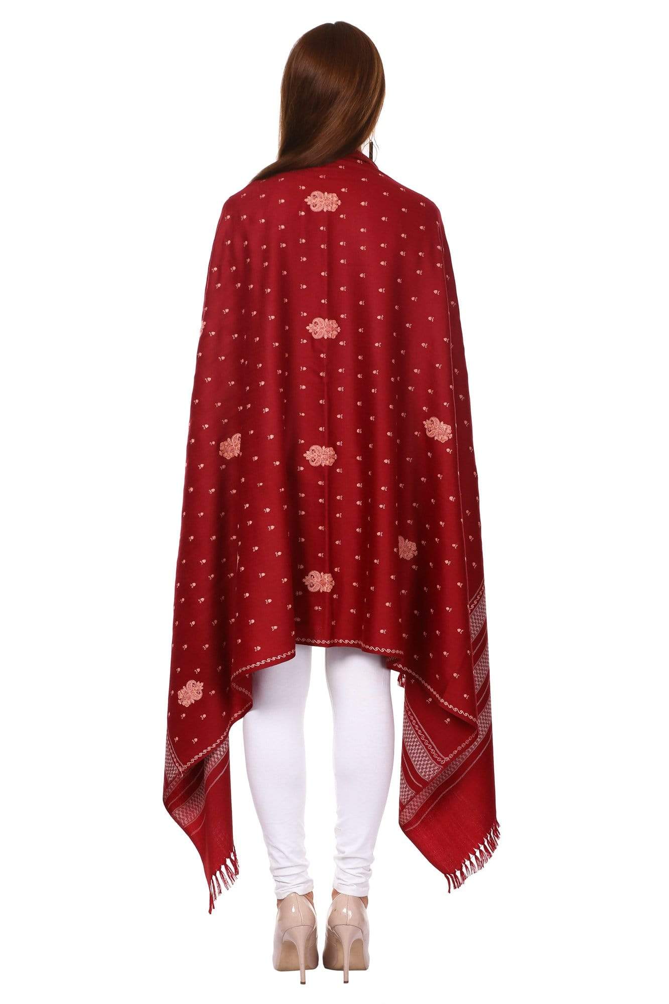 Pashtush Shawl Store Shawl Pashtush Women's Wool Shawl with Kashmiri Sozni Embroidery, Kashmiri Shawl Needlework Embroidery (Maroon)