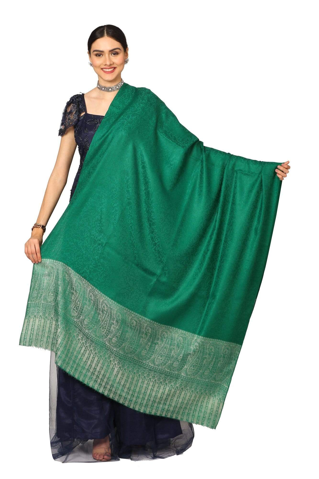 Pashtush India Shawl Pashtush Women's Wool Ultra Soft Fine Wool Cashmere Blended Shawl with Paiseley Weave (40 x 80 Inches) - Bottle Green