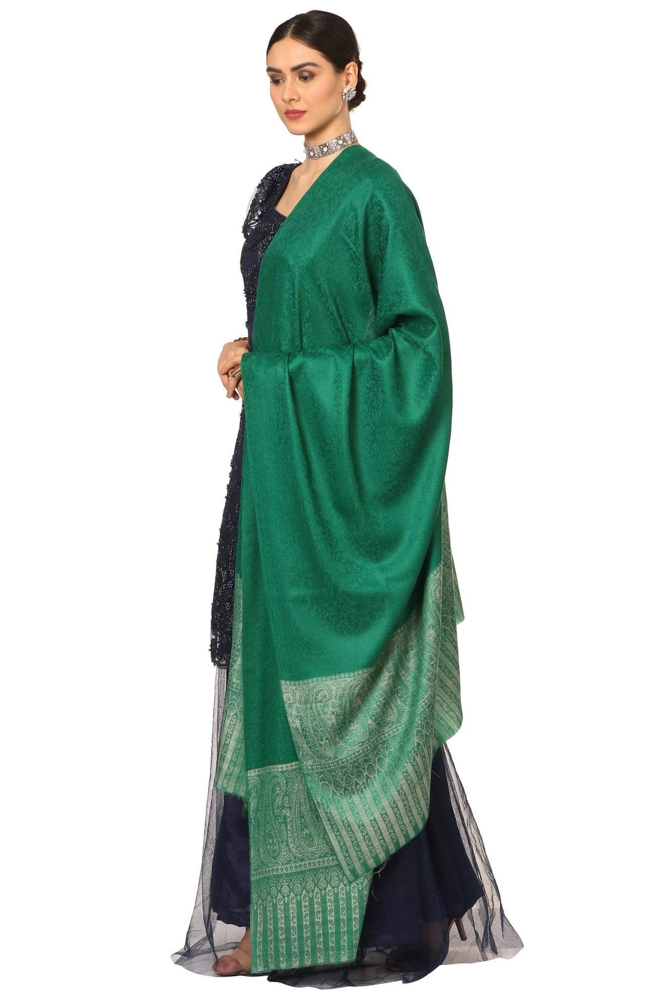 Pashtush India Shawl Pashtush Women's Wool Ultra Soft Fine Wool Cashmere Blended Shawl with Paiseley Weave (40 x 80 Inches) - Bottle Green