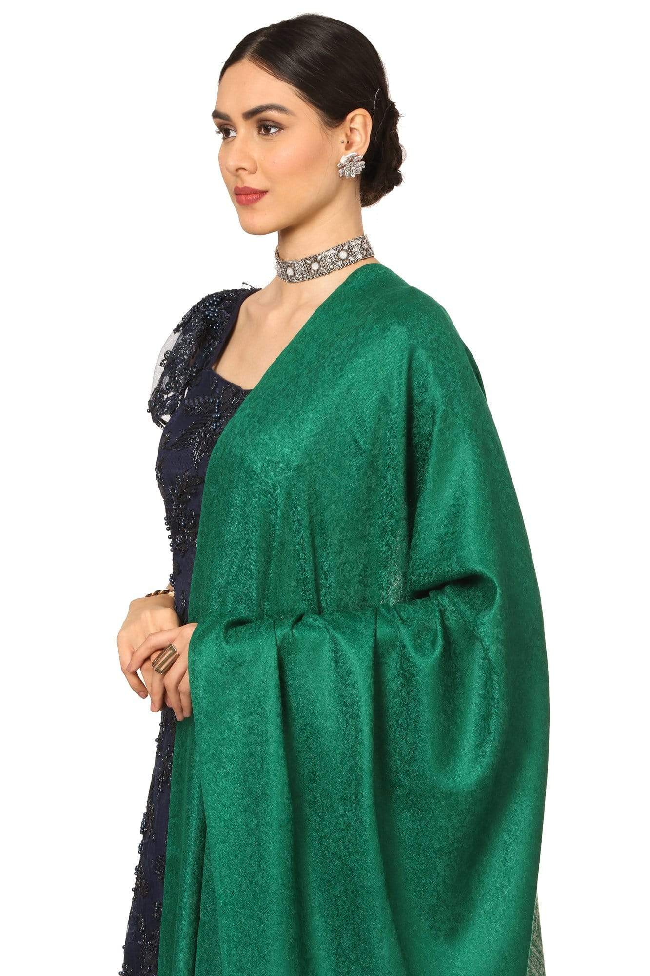 Pashtush India Shawl Pashtush Women's Wool Ultra Soft Fine Wool Cashmere Blended Shawl with Paiseley Weave (40 x 80 Inches) - Bottle Green