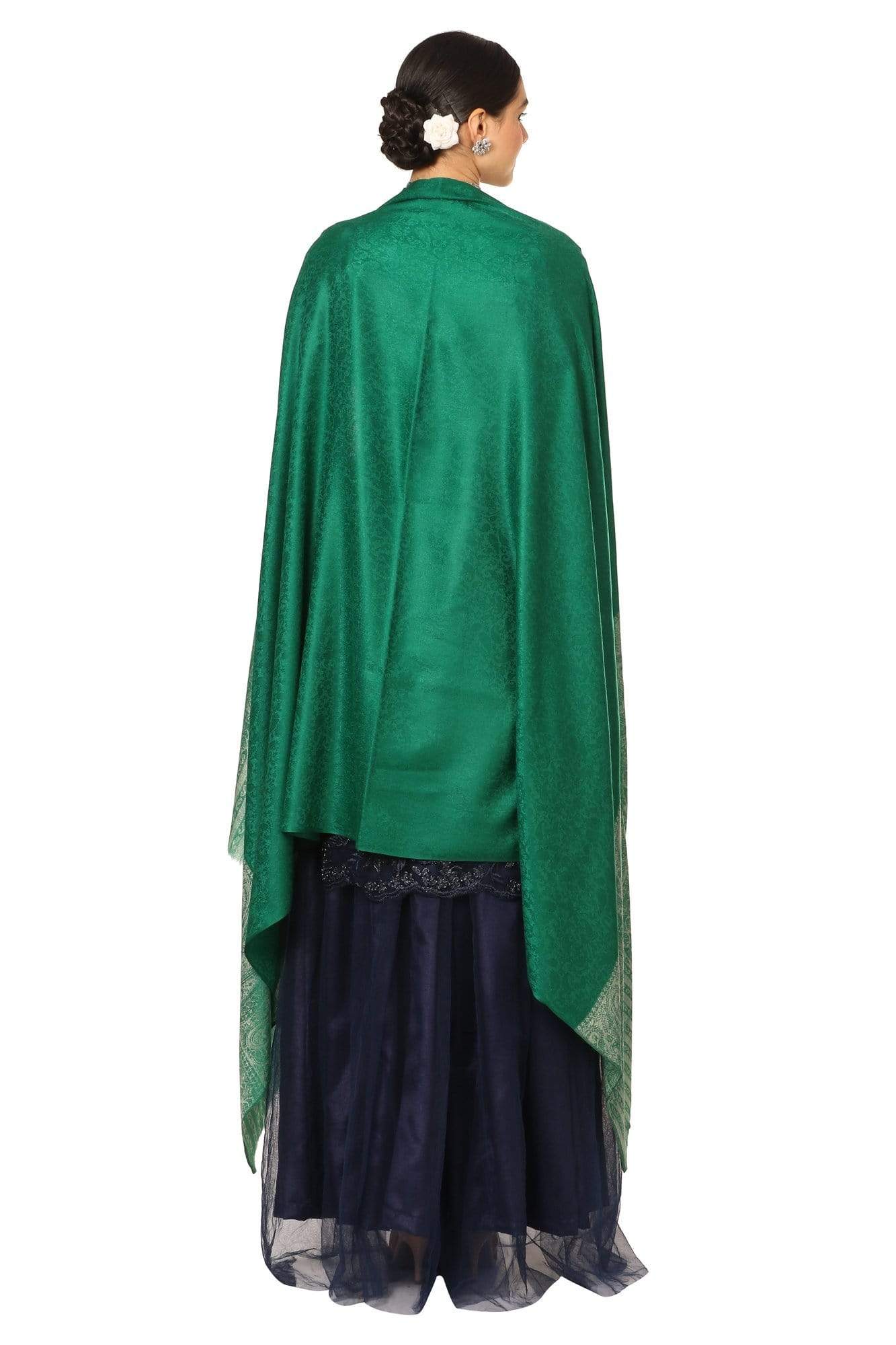 Pashtush India Shawl Pashtush Women's Wool Ultra Soft Fine Wool Cashmere Blended Shawl with Paiseley Weave (40 x 80 Inches) - Bottle Green