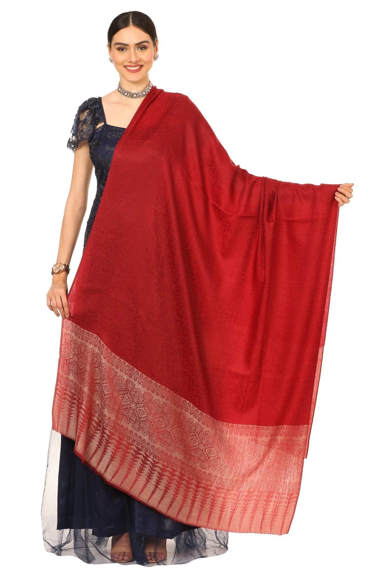 Pashtush India Shawl Pashtush Women's Wool Ultra Soft Fine Wool Cashmere Blended Shawl with Paiseley Weave (40 x 80 Inches) - Crimson