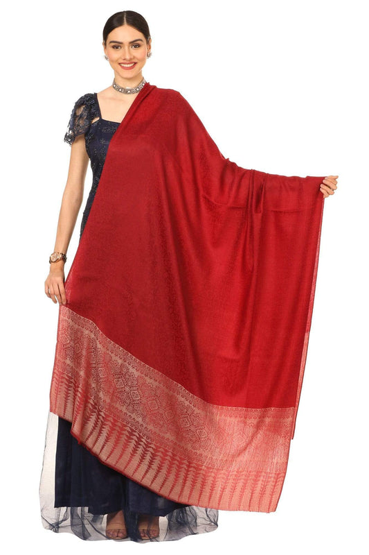 Pashtush India Shawl Pashtush Women's Wool Ultra Soft Fine Wool Cashmere Blended Shawl with Paiseley Weave (40 x 80 Inches) - Crimson