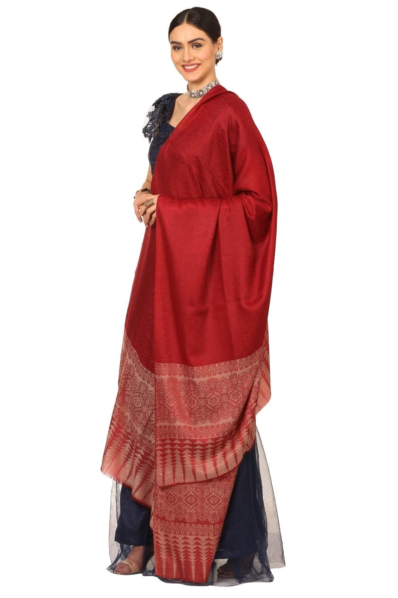 Pashtush India Shawl Pashtush Women's Wool Ultra Soft Fine Wool Cashmere Blended Shawl with Paiseley Weave (40 x 80 Inches) - Crimson
