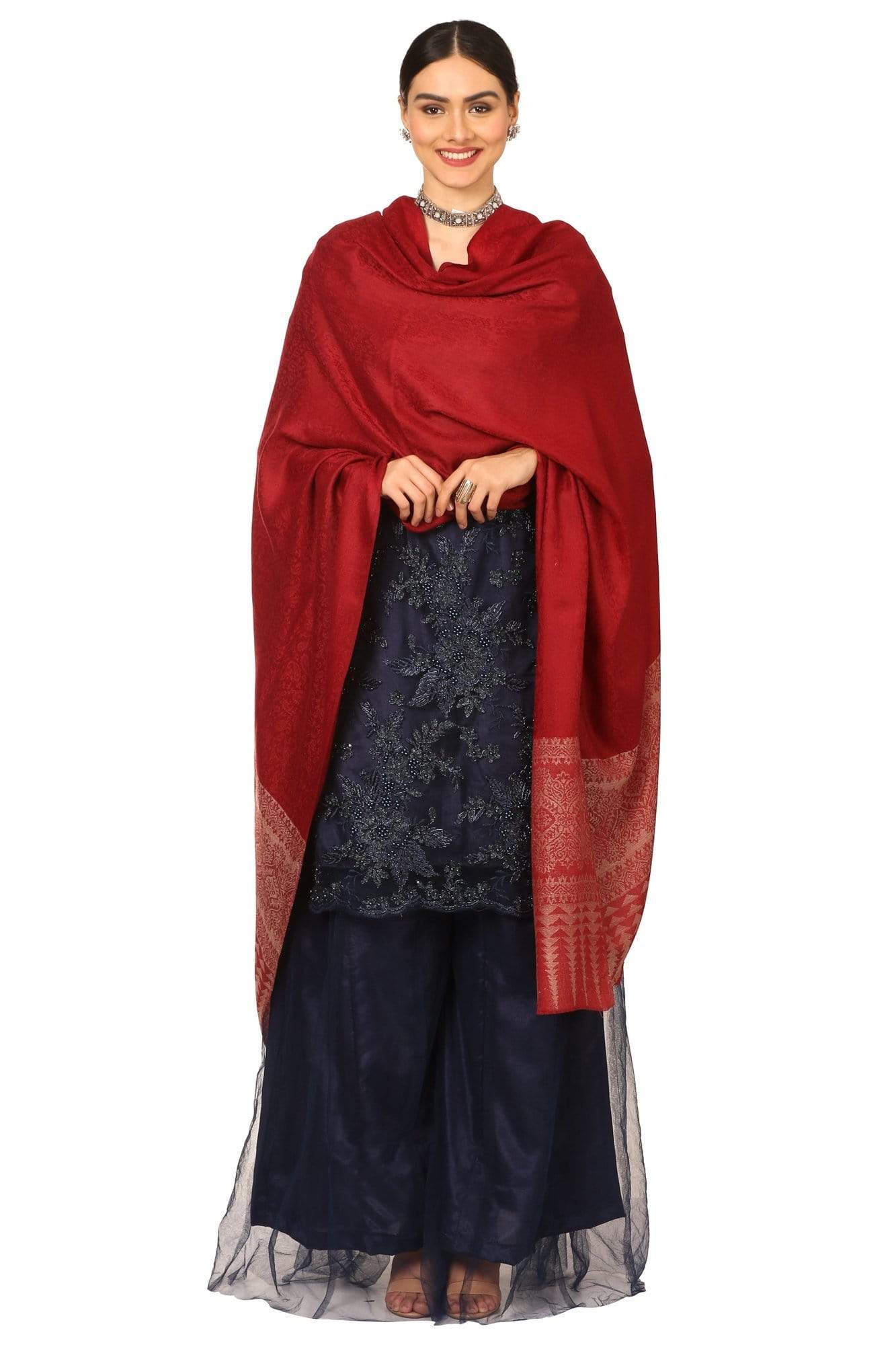 Pashtush India Shawl Pashtush Women's Wool Ultra Soft Fine Wool Cashmere Blended Shawl with Paiseley Weave (40 x 80 Inches) - Crimson