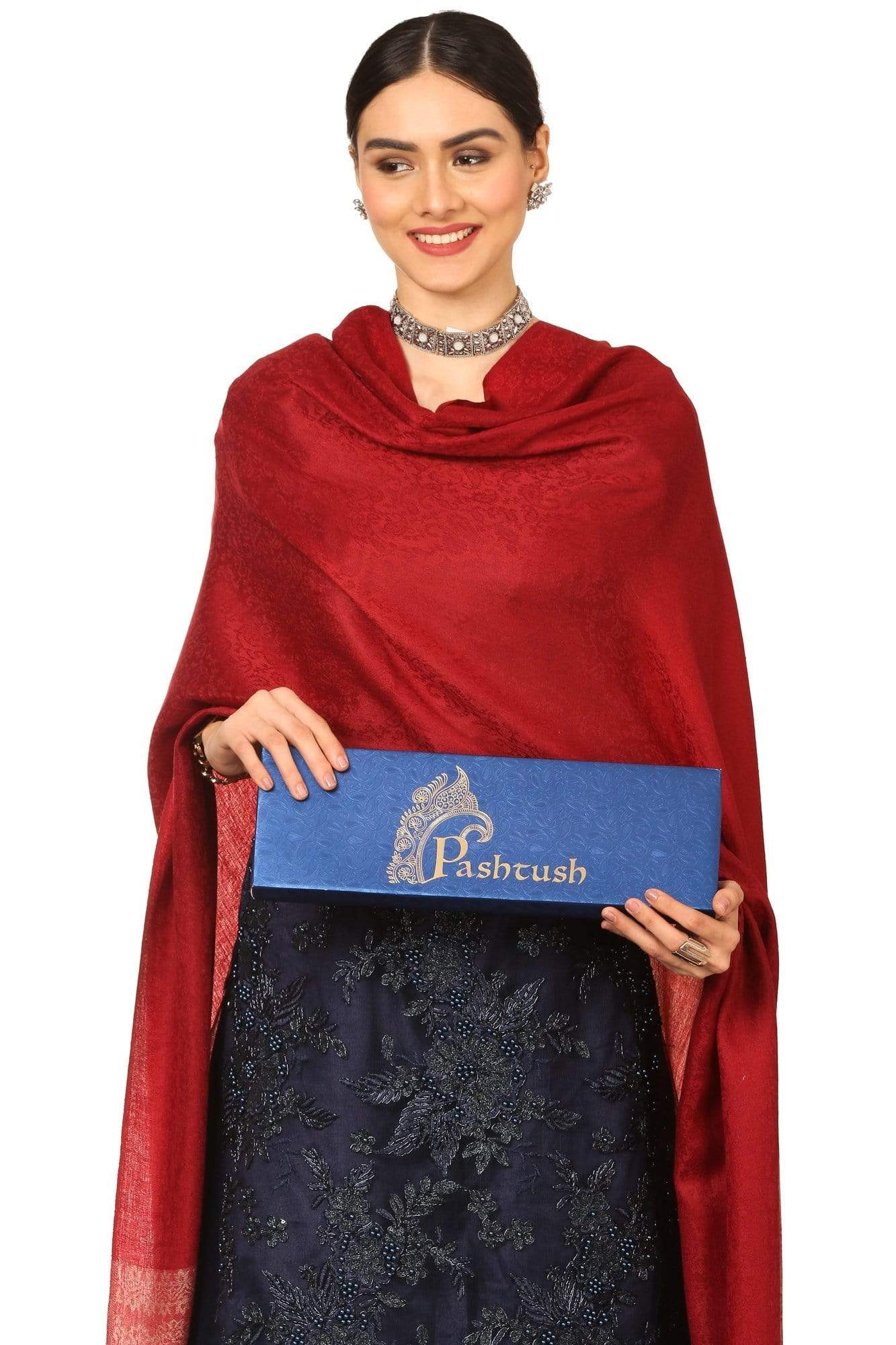 Pashtush India Shawl Pashtush Women's Wool Ultra Soft Fine Wool Cashmere Blended Shawl with Paiseley Weave (40 x 80 Inches) - Crimson