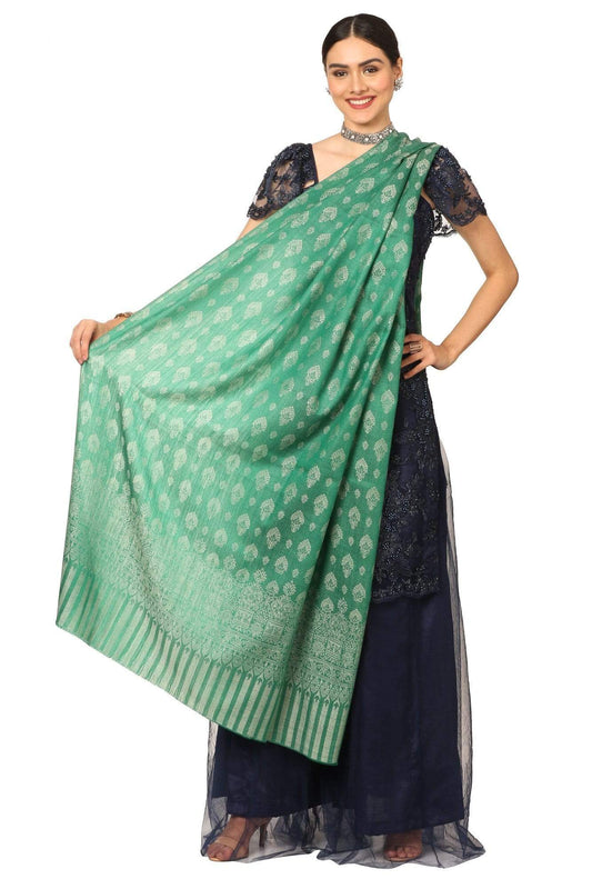 Pashtush India Shawl Pashtush Women's Wool Ultra Soft Fine Wool Cashmere Blended Shawl with Paiseley Weave (40 x 80 Inches) - Green