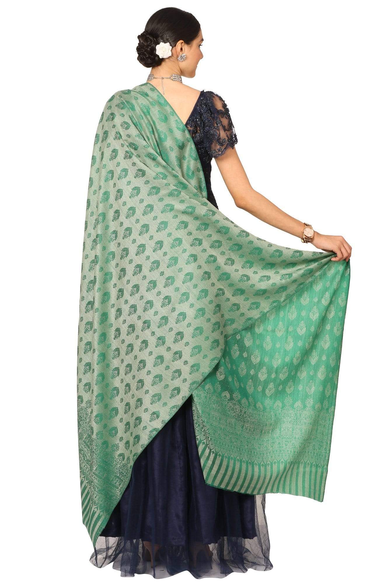 Pashtush India Shawl Pashtush Women's Wool Ultra Soft Fine Wool Cashmere Blended Shawl with Paiseley Weave (40 x 80 Inches) - Green