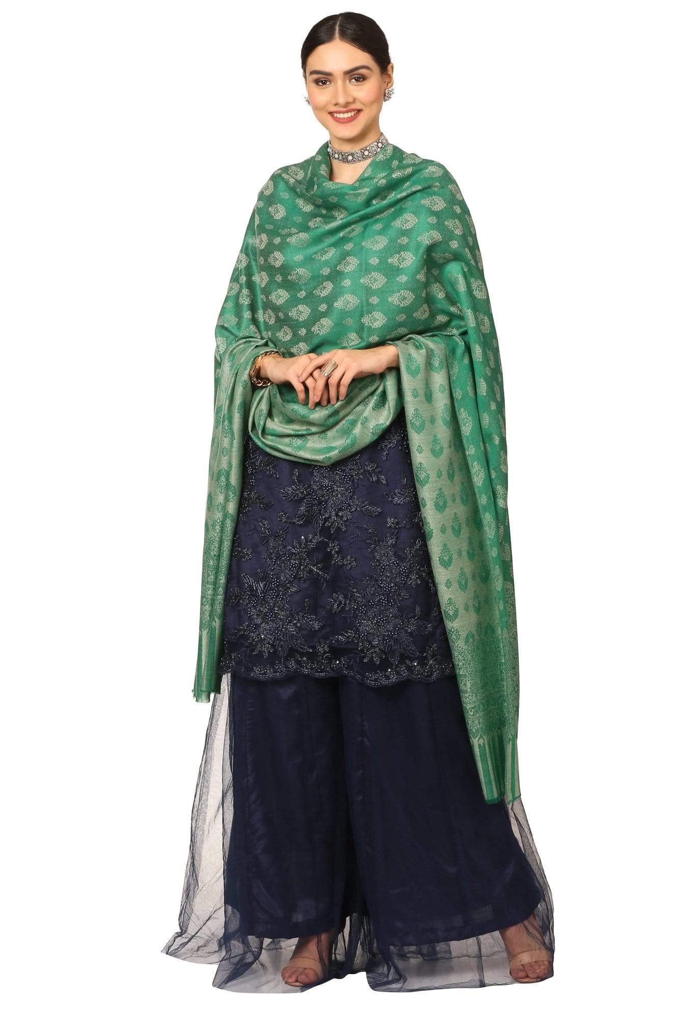 Pashtush India Shawl Pashtush Women's Wool Ultra Soft Fine Wool Cashmere Blended Shawl with Paiseley Weave (40 x 80 Inches) - Green