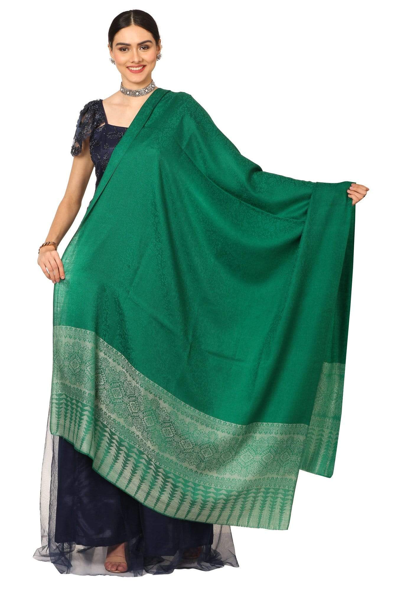Pashtush India Shawl Pashtush Women's Wool Ultra Soft Fine Wool Cashmere Blended Shawl with Paiseley Weave (40 x 80 Inches) - Green