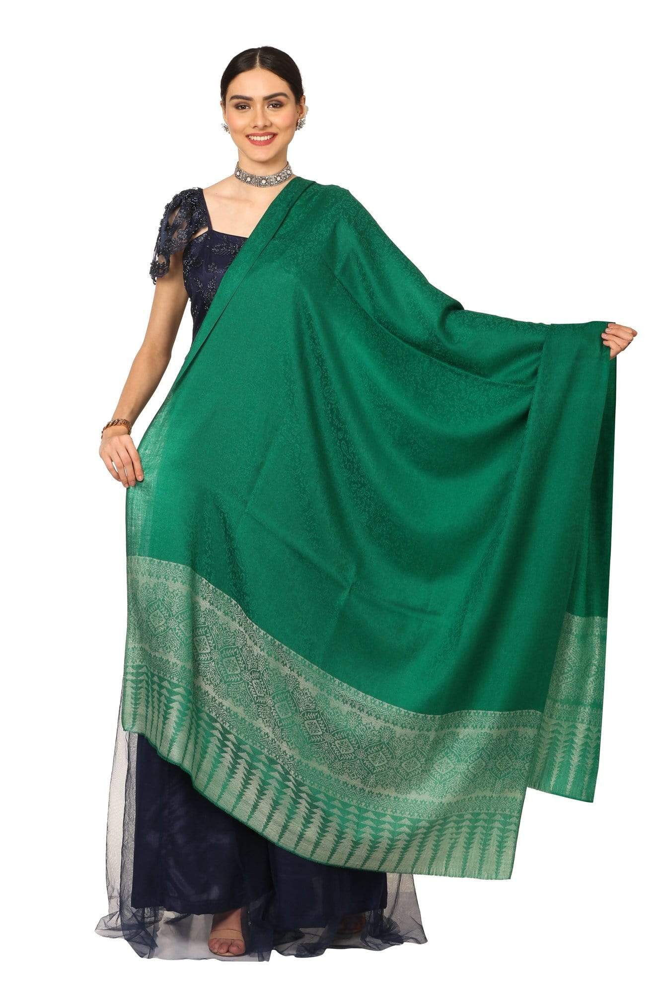 Pashtush India Shawl Pashtush Women's Wool Ultra Soft Fine Wool Cashmere Blended Shawl with Paiseley Weave (40 x 80 Inches) - Green