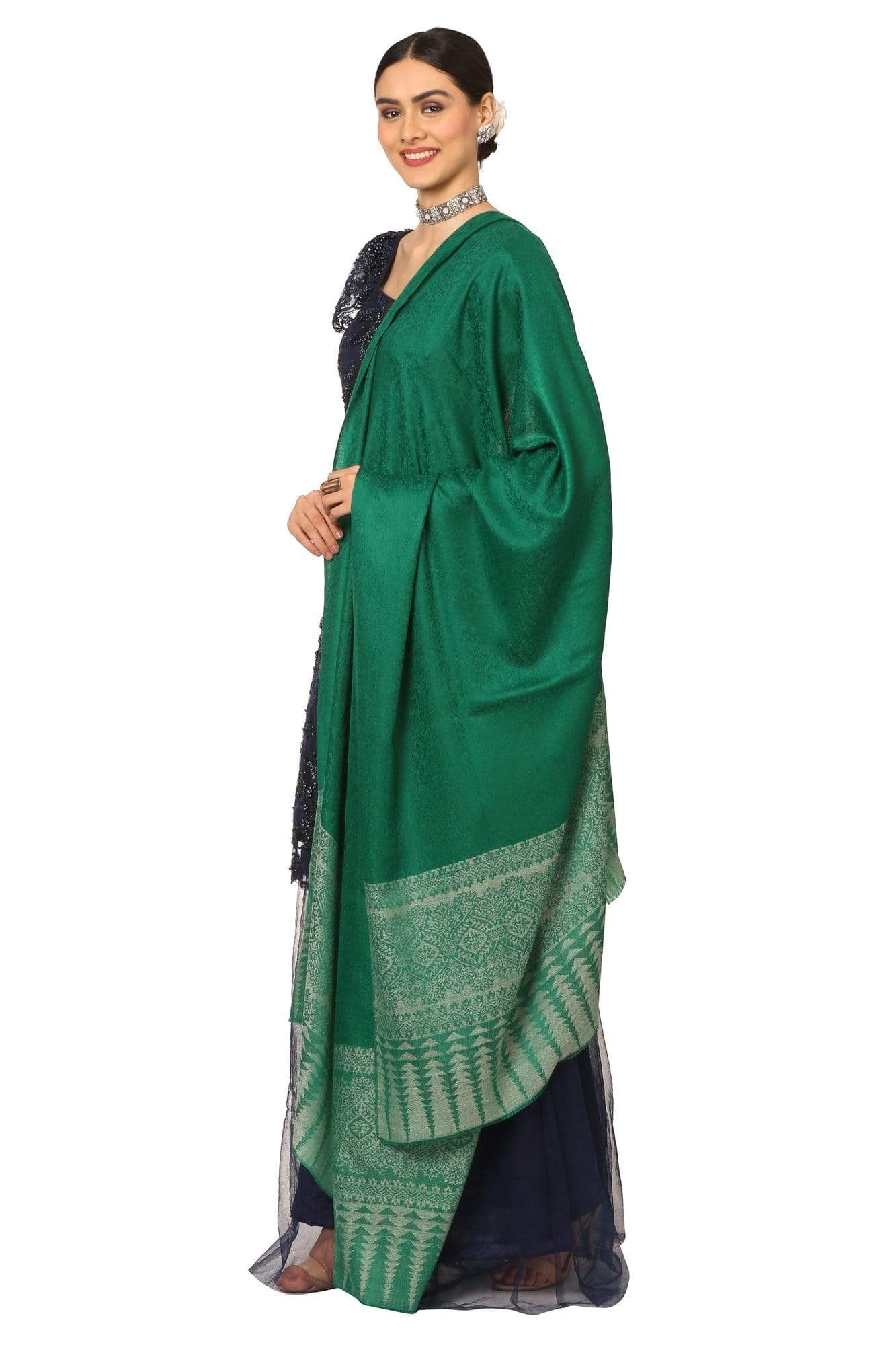 Pashtush India Shawl Pashtush Women's Wool Ultra Soft Fine Wool Cashmere Blended Shawl with Paiseley Weave (40 x 80 Inches) - Green