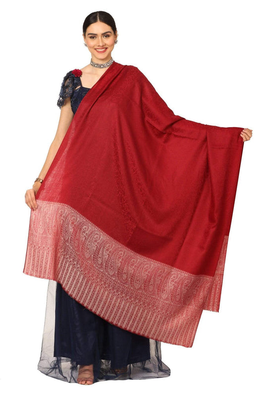 Pashtush India Shawl Pashtush Women's Wool Ultra Soft Fine Wool Cashmere Blended Shawl with Paiseley Weave (40 x 80 Inches) - Maroon