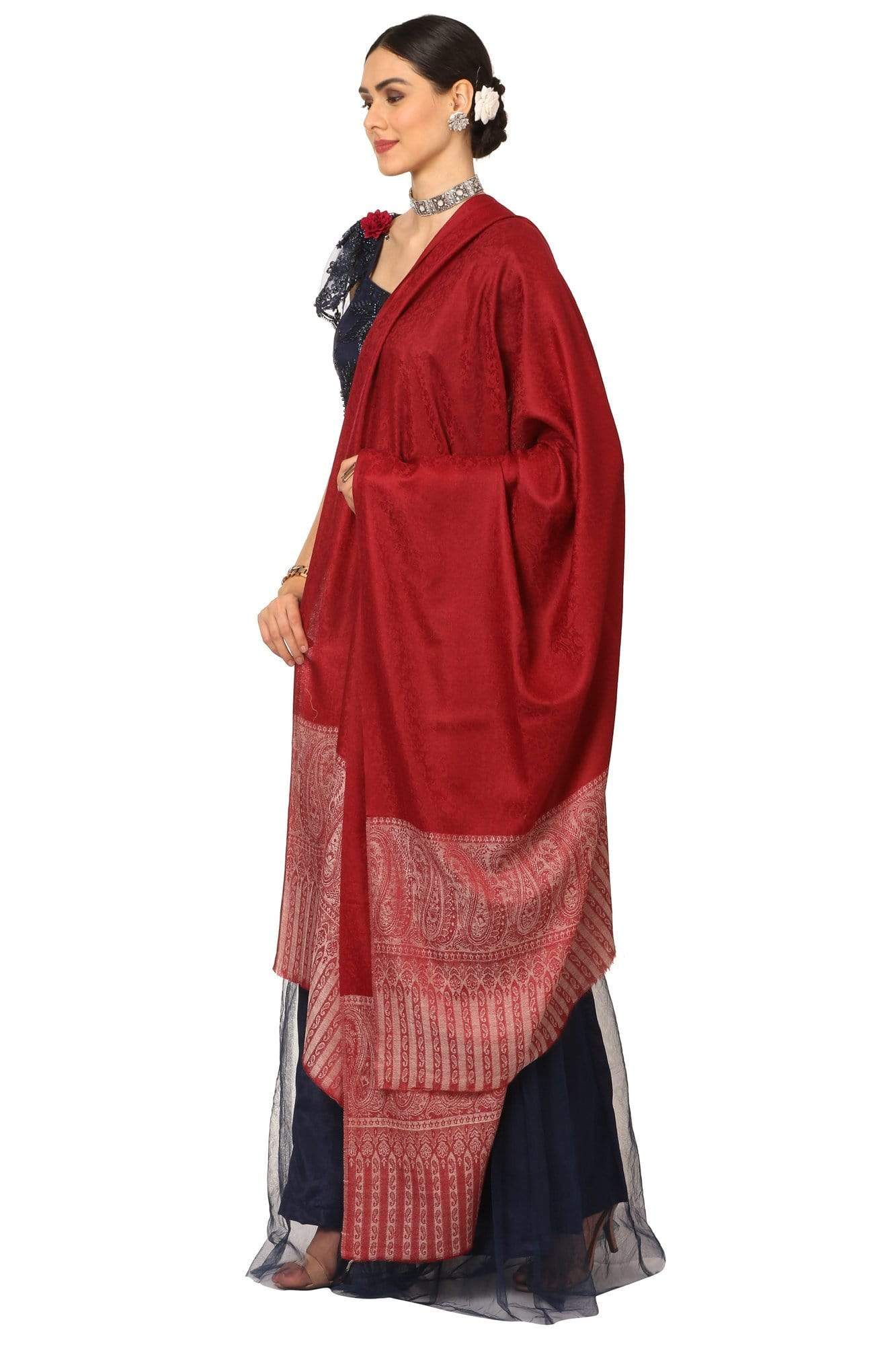 Pashtush India Shawl Pashtush Women's Wool Ultra Soft Fine Wool Cashmere Blended Shawl with Paiseley Weave (40 x 80 Inches) - Maroon