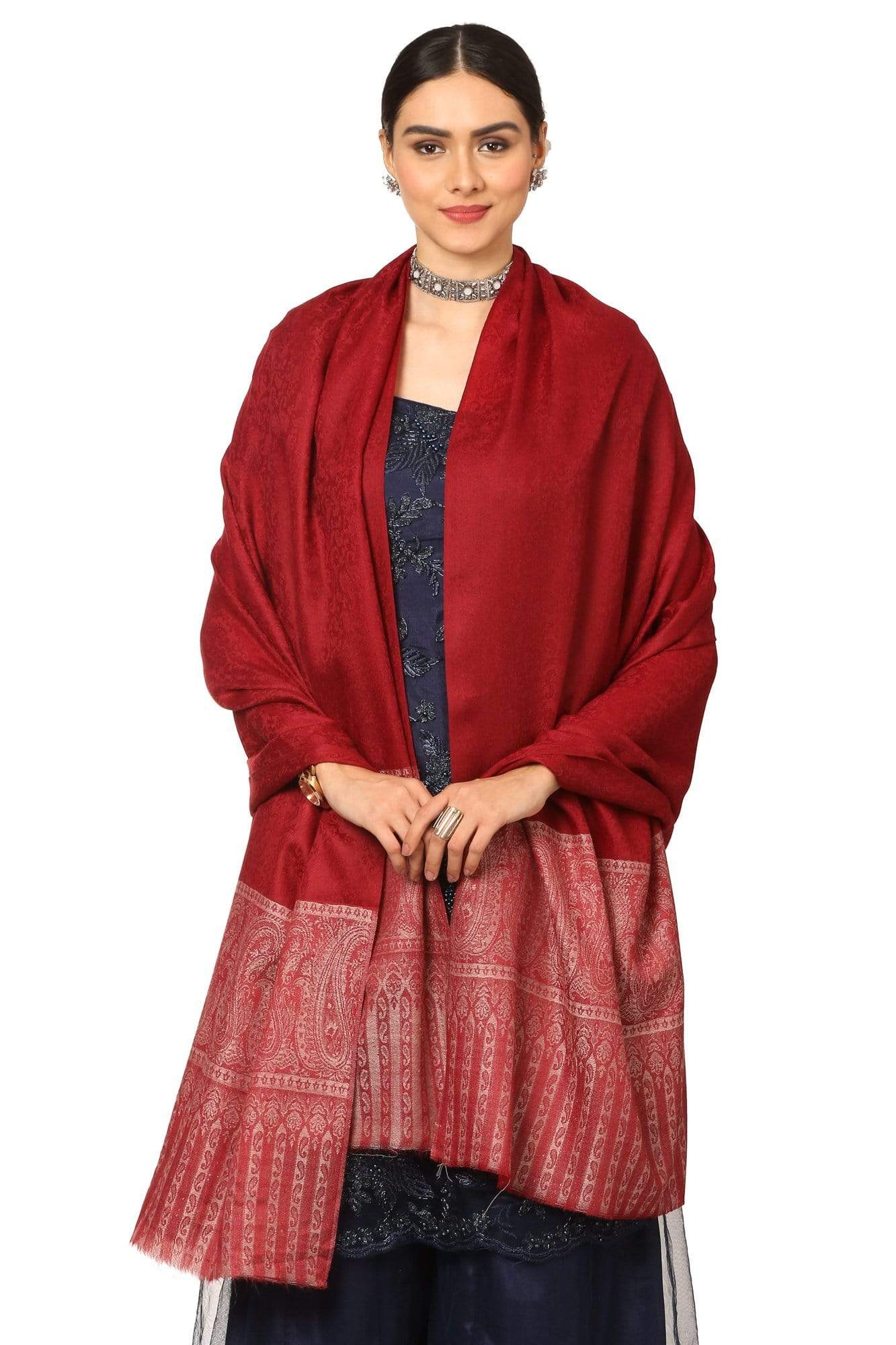 Pashtush India Shawl Pashtush Women's Wool Ultra Soft Fine Wool Cashmere Blended Shawl with Paiseley Weave (40 x 80 Inches) - Maroon