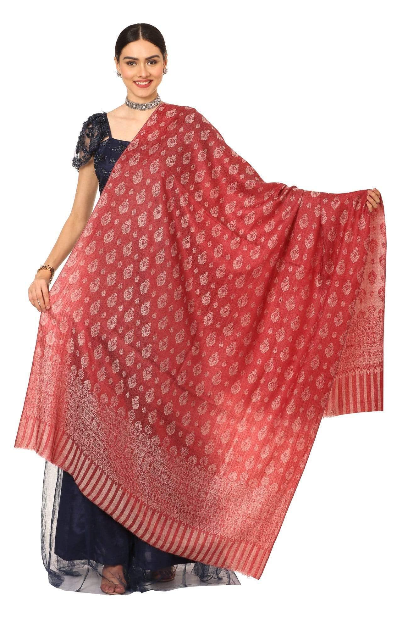 Pashtush India 100x200 Pashtush Women's Wool Ultra Soft Fine Wool Cashmere Blended Shawl -  Red