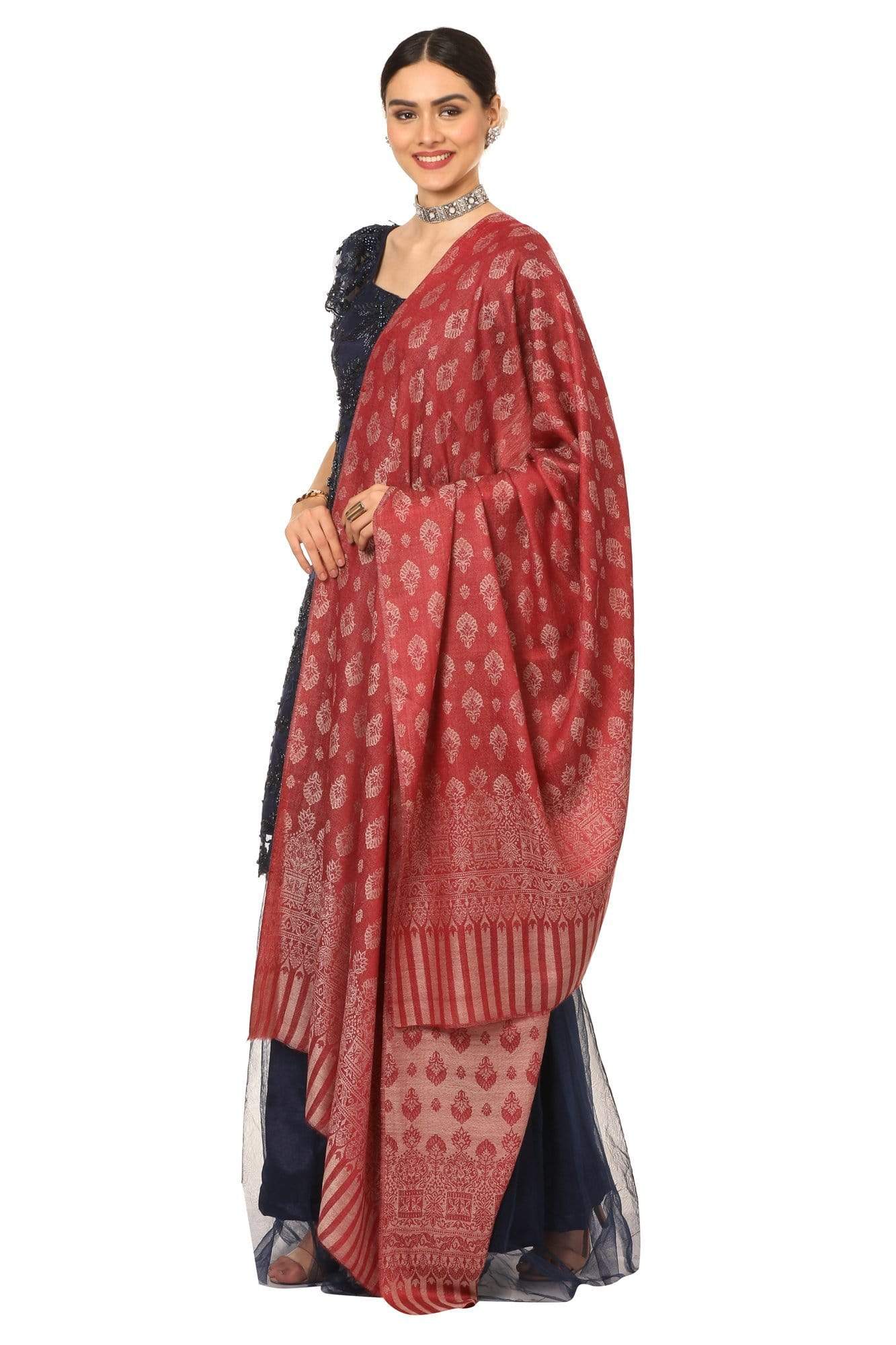 Pashtush India 100x200 Pashtush Women's Wool Ultra Soft Fine Wool Cashmere Blended Shawl -  Red