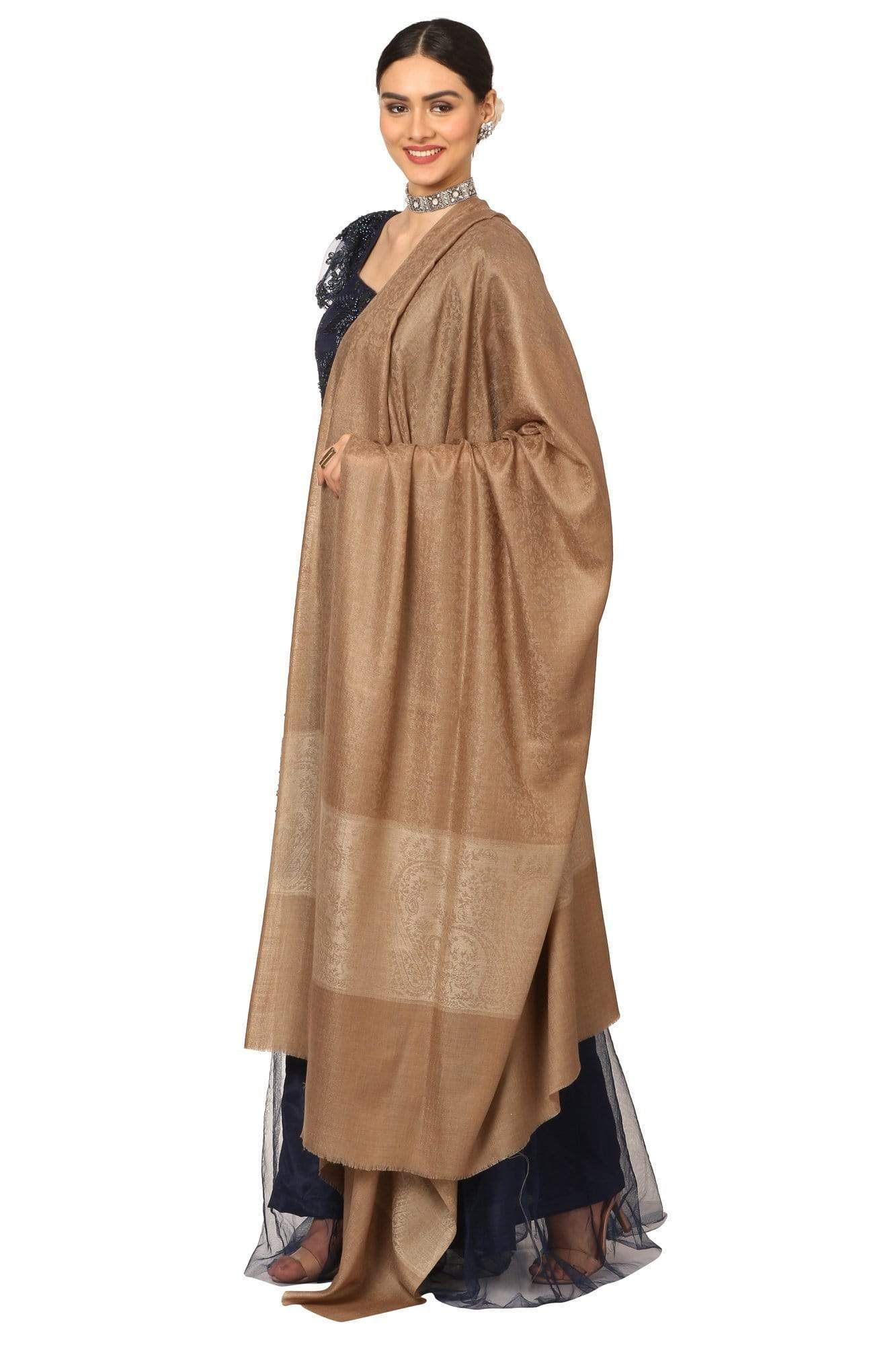 Pashtush India 114x228 Pashtush Women's Wool Ultra Soft Fine Wool Cashmere Blended Shawl -  Taupe