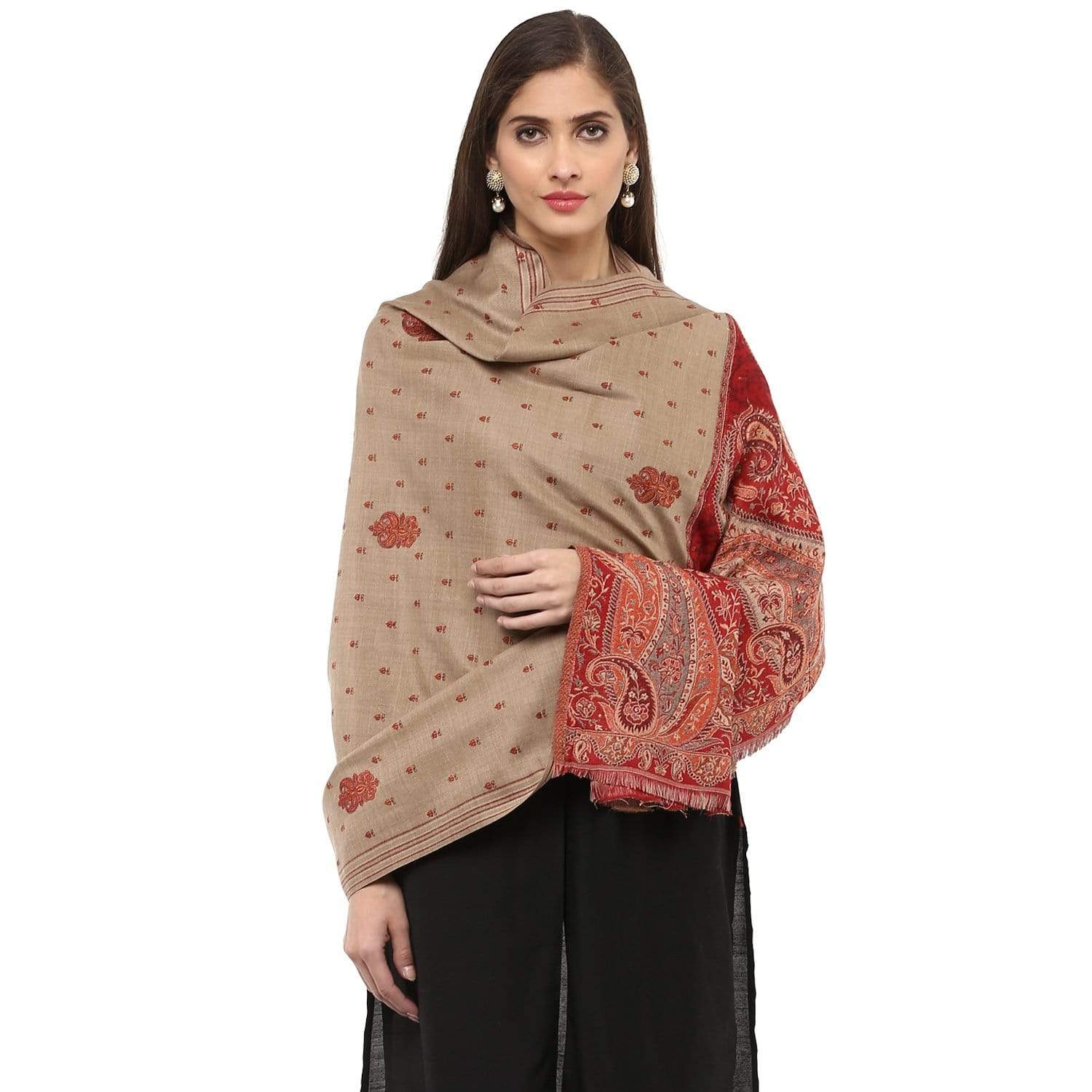 Pashtush Shawl Store Shawl Pashtush Women's Woollen Shawl with Paisley Palla Beige