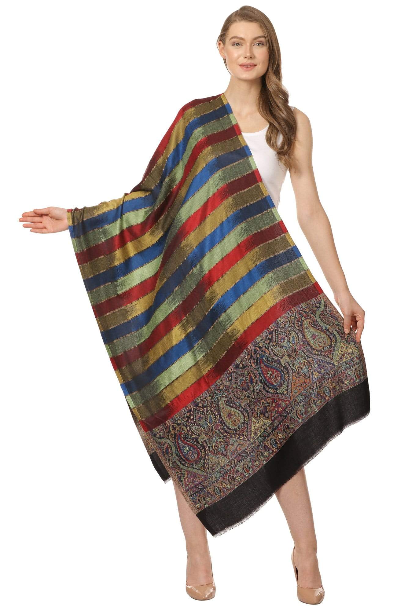 Pashtush Shawl Store Stole Pashtush Women's Zari with Extra fine Soft Bamboo Scarf - Black
