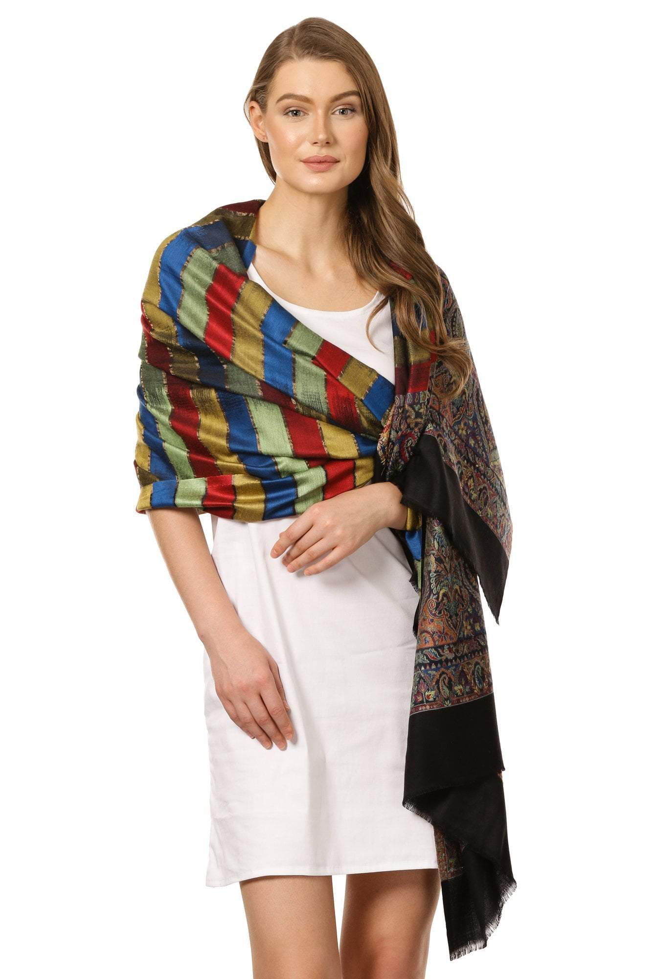 Pashtush Shawl Store Stole Pashtush Women's Zari with Extra fine Soft Bamboo Scarf - Black