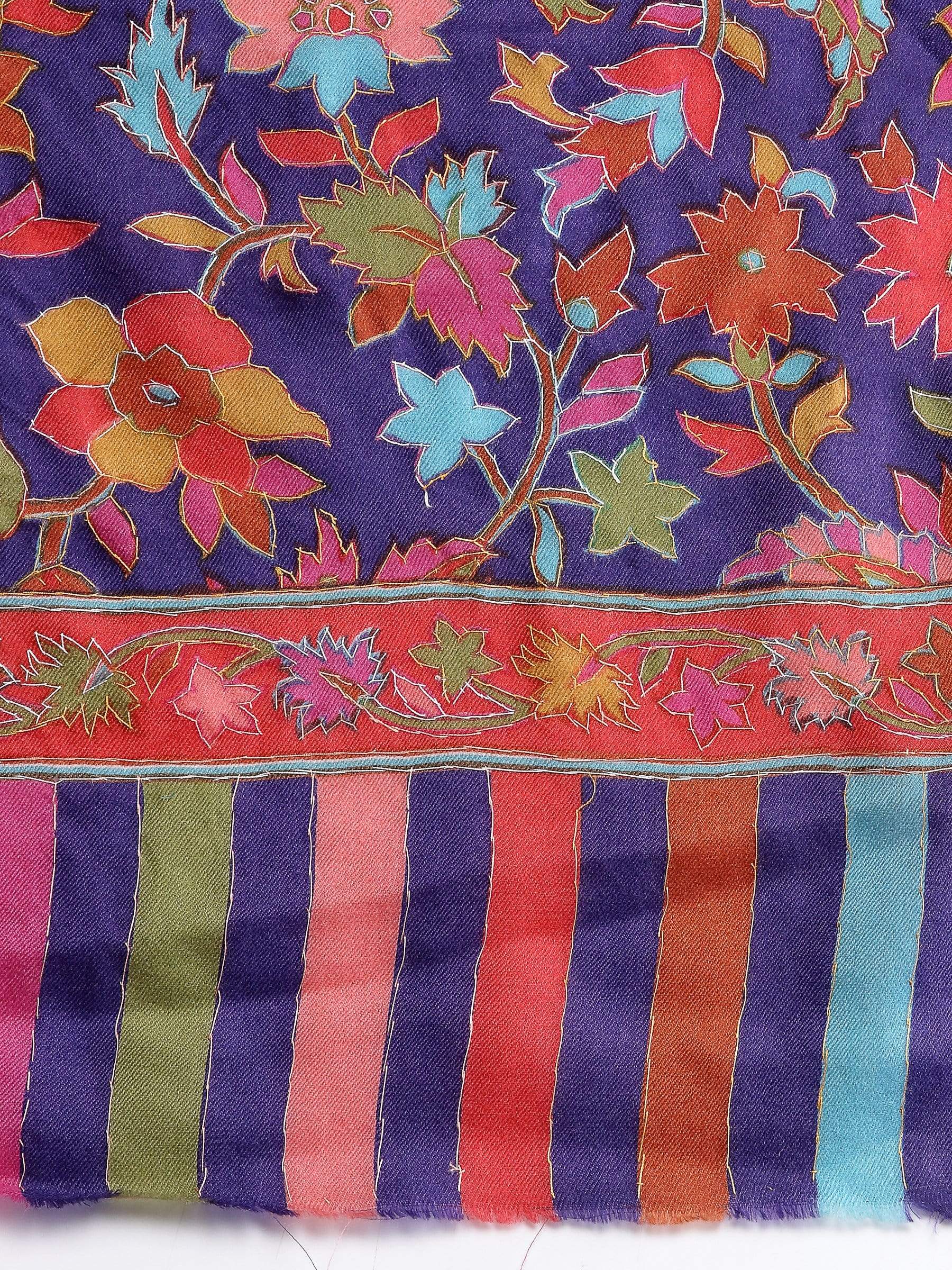 Pashtush India 70x200 Pashtush Womens 100% Hand Embroidered Kalamkari Stole, Fine Wool, Blue
