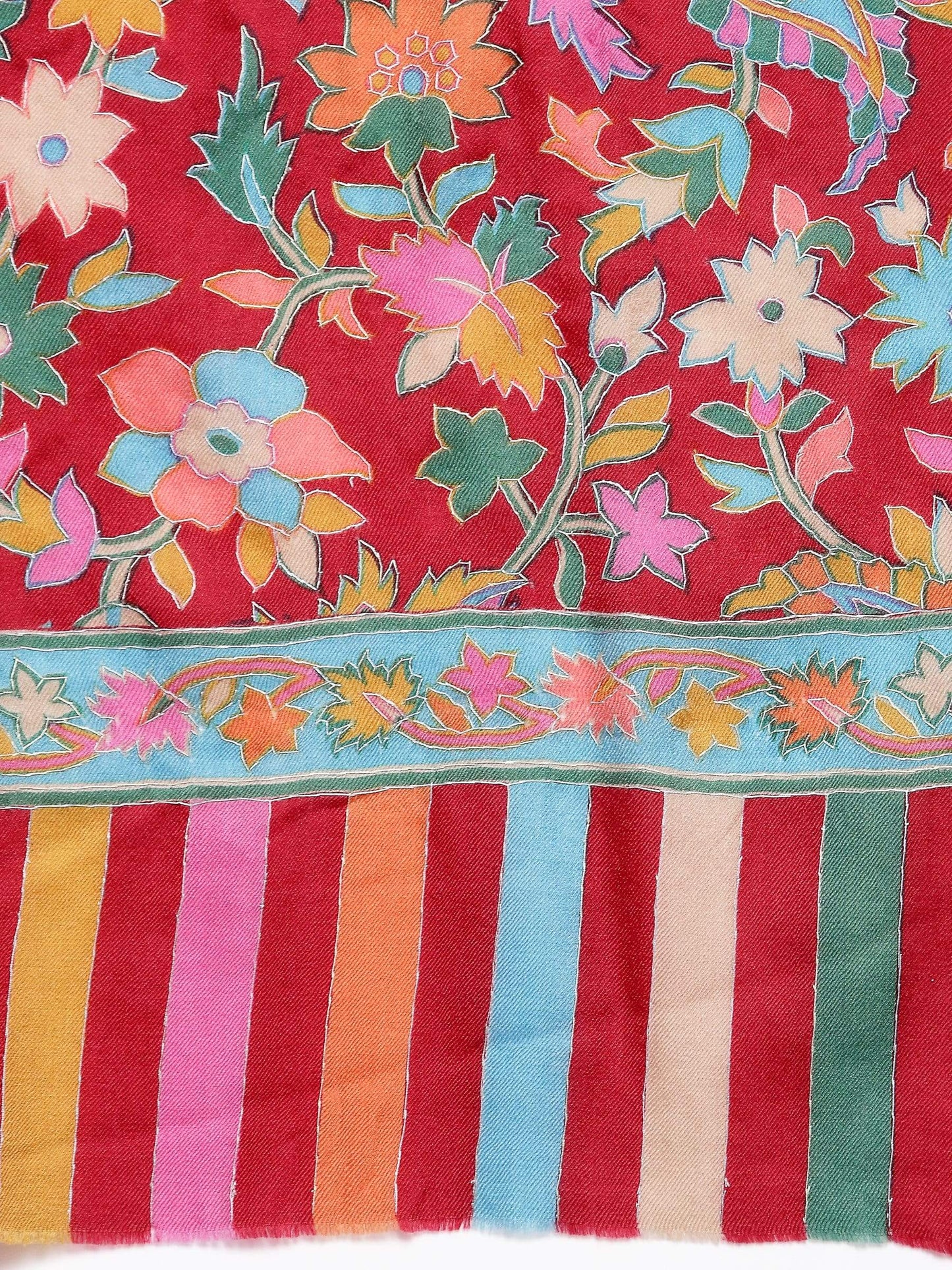 Pashtush India 70x200 Pashtush Womens 100% Hand Embroidered Kalamkari Stole, Fine Wool, Crimson Maroon