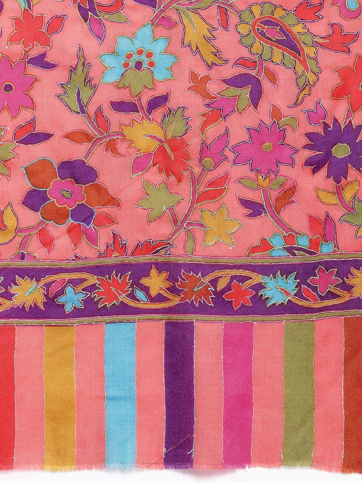 Pashtush India 70x200 Pashtush Womens 100% Hand Embroidered Kalamkari Stole, Fine Wool, Flamingo Pink